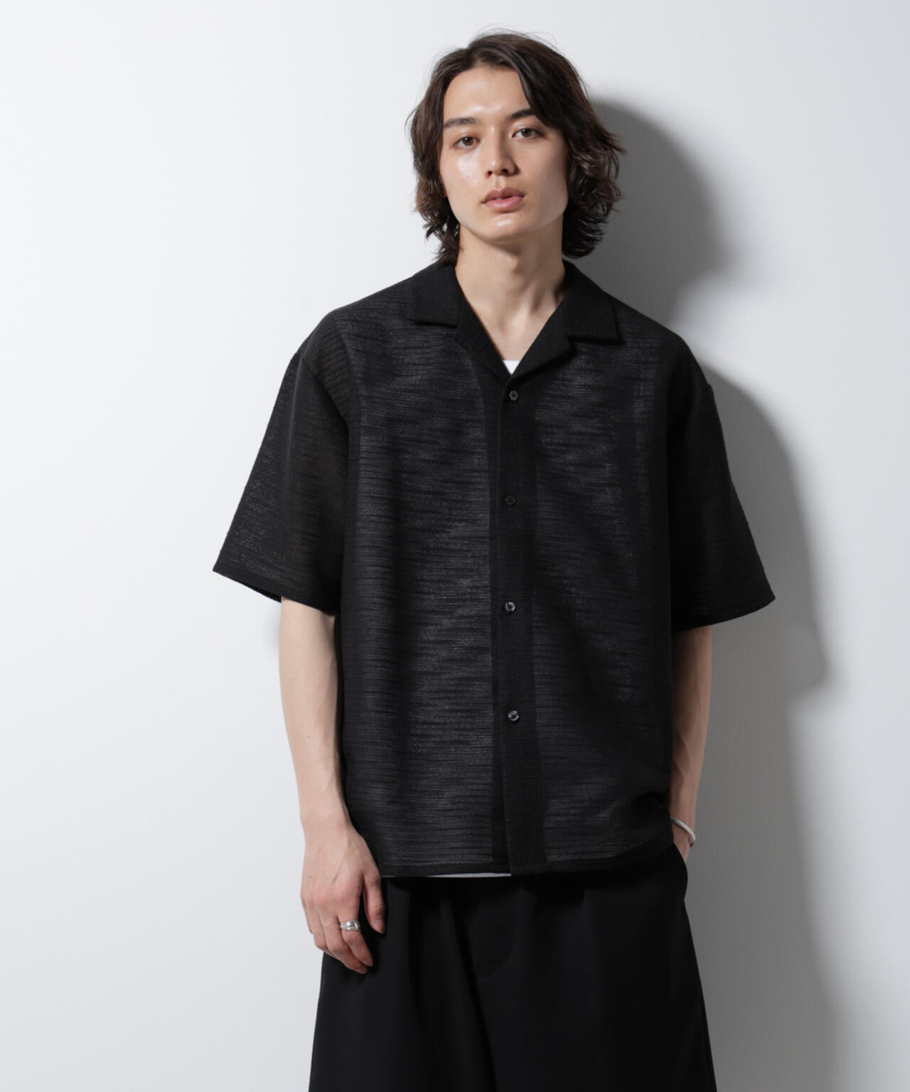 スラブラメ オープンカラーシャツ 6685121221