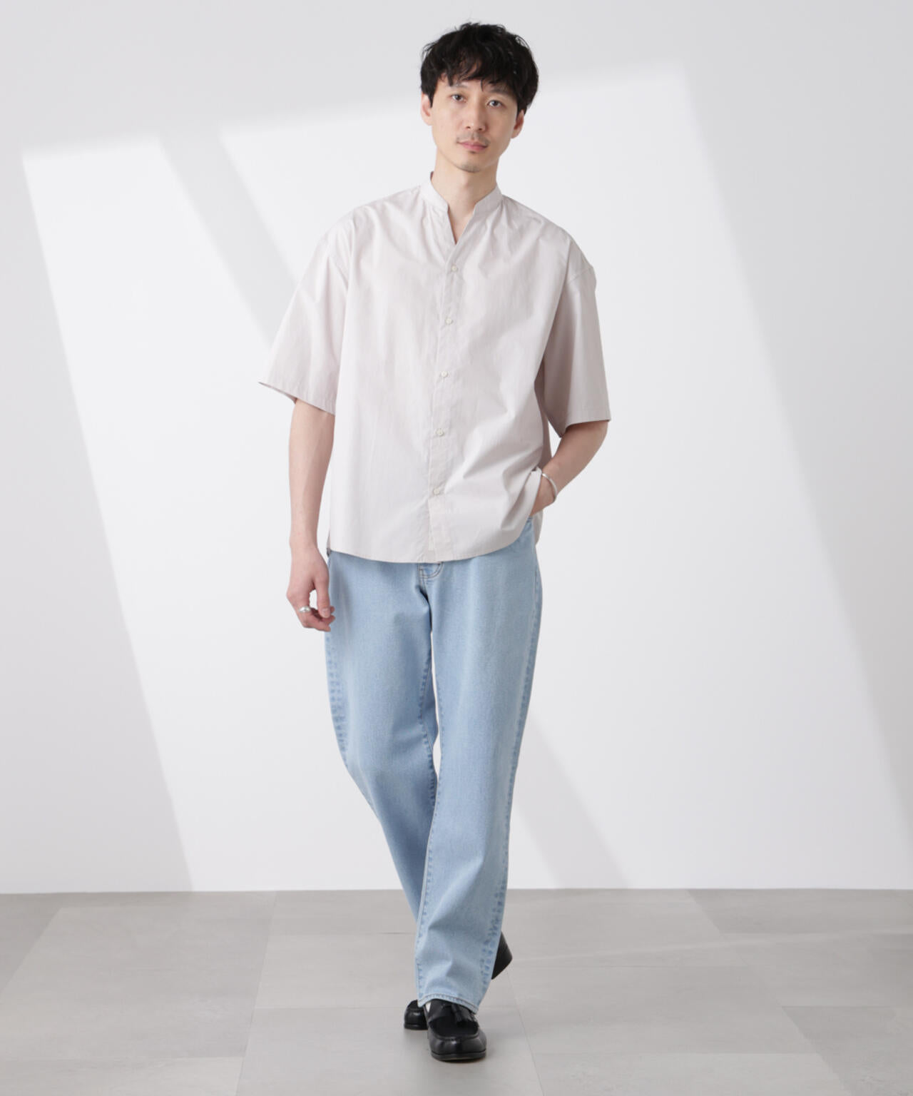 「大人のワイドシャツ」バンドカラー 半袖 6685121223