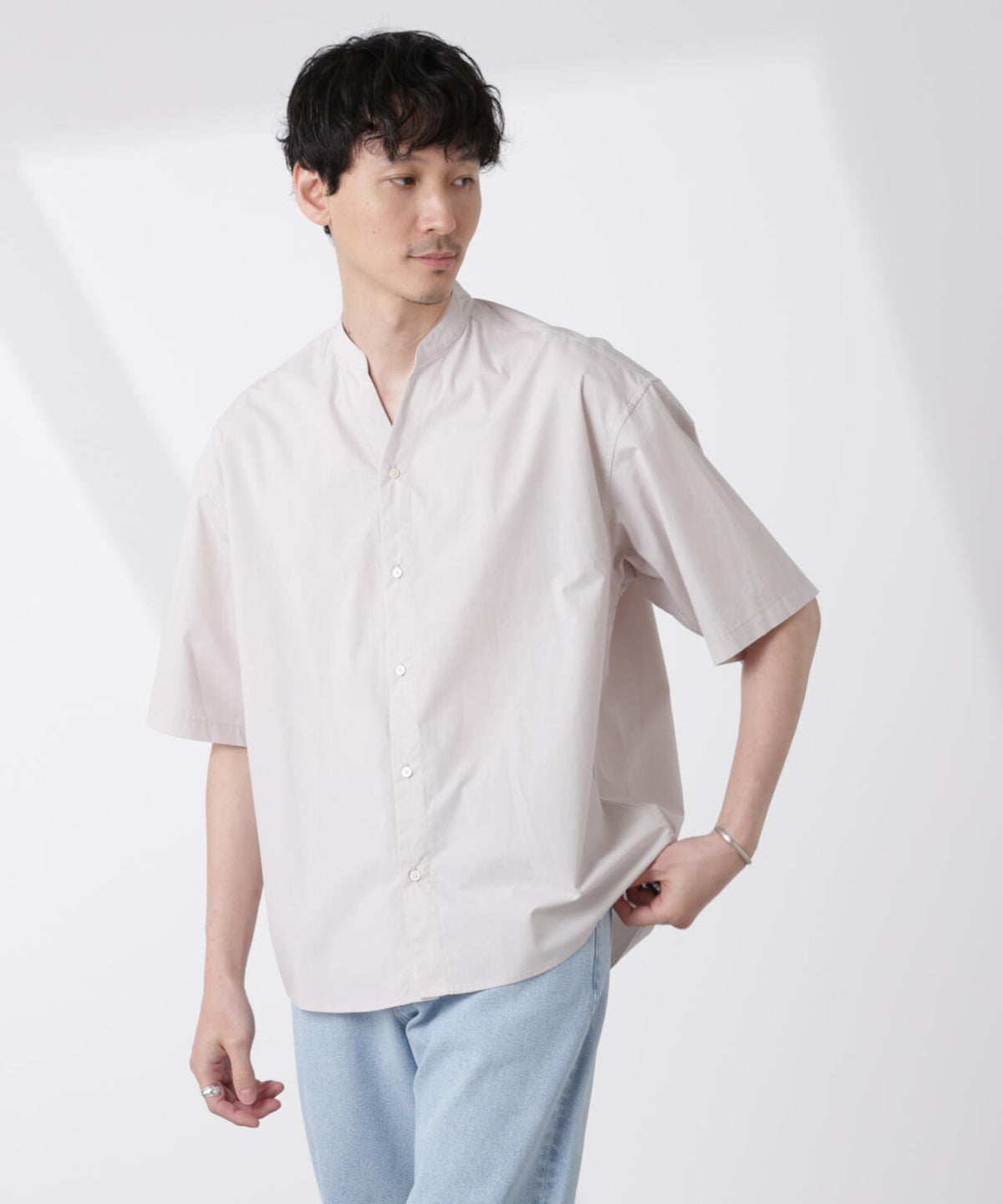 「大人のワイドシャツ」バンドカラー 半袖 6685121223