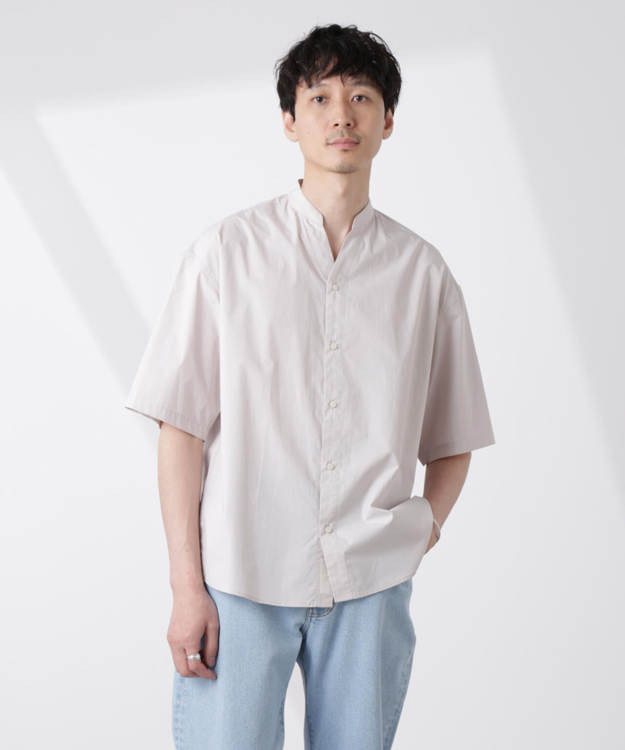 「大人のワイドシャツ」バンドカラー 半袖 6685121223