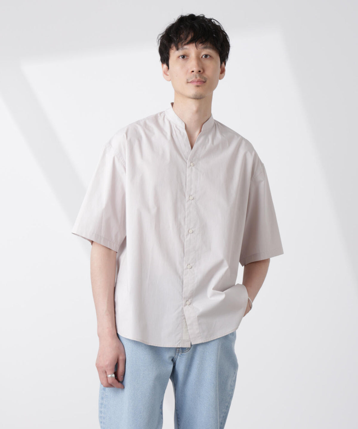 「大人のワイドシャツ」バンドカラー 半袖 6685121223