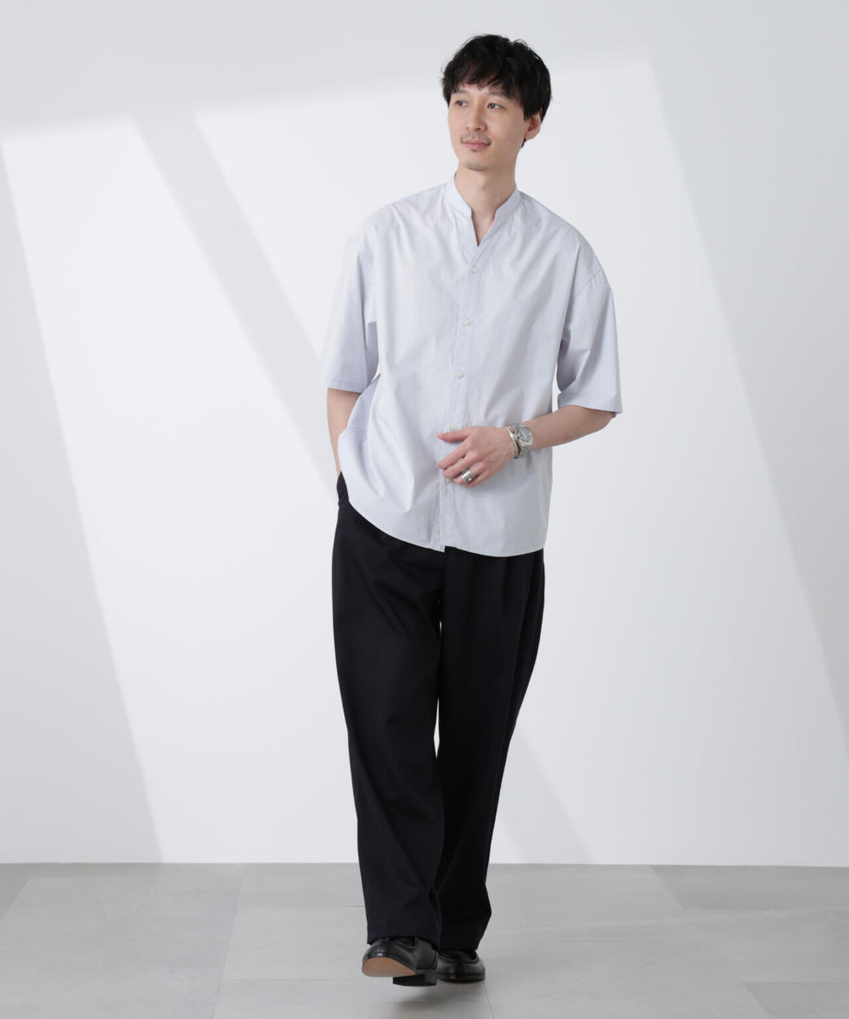 「大人のワイドシャツ」バンドカラー 半袖 6685121223