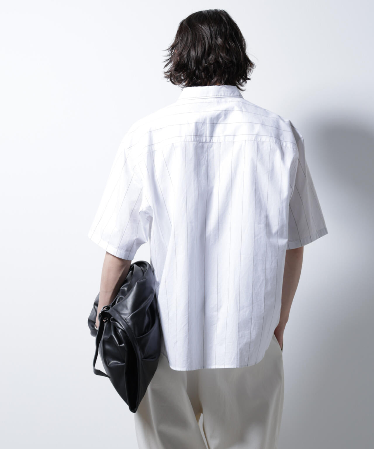 レギュラーカラーコットンリネンストライプシャツ 6685121225