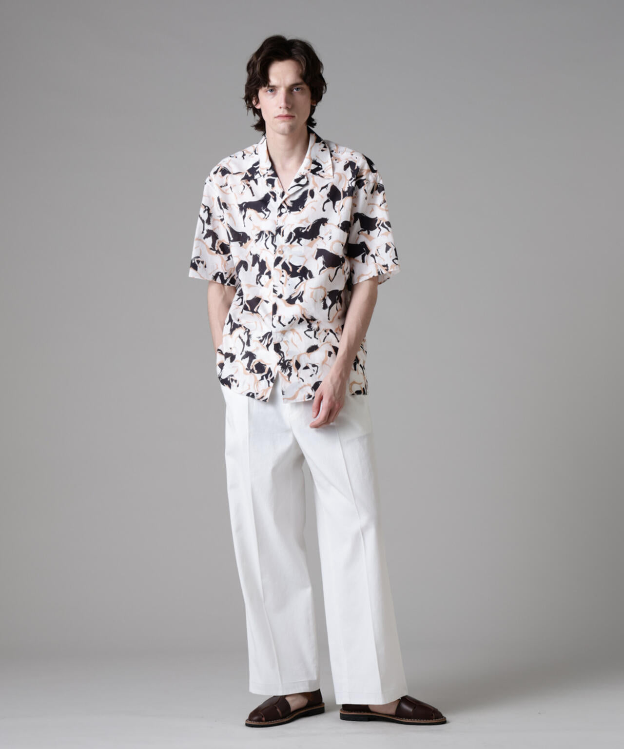 「ASSEMBLANC」Horse runningプリントキャンプカラーシャツ 6685121227