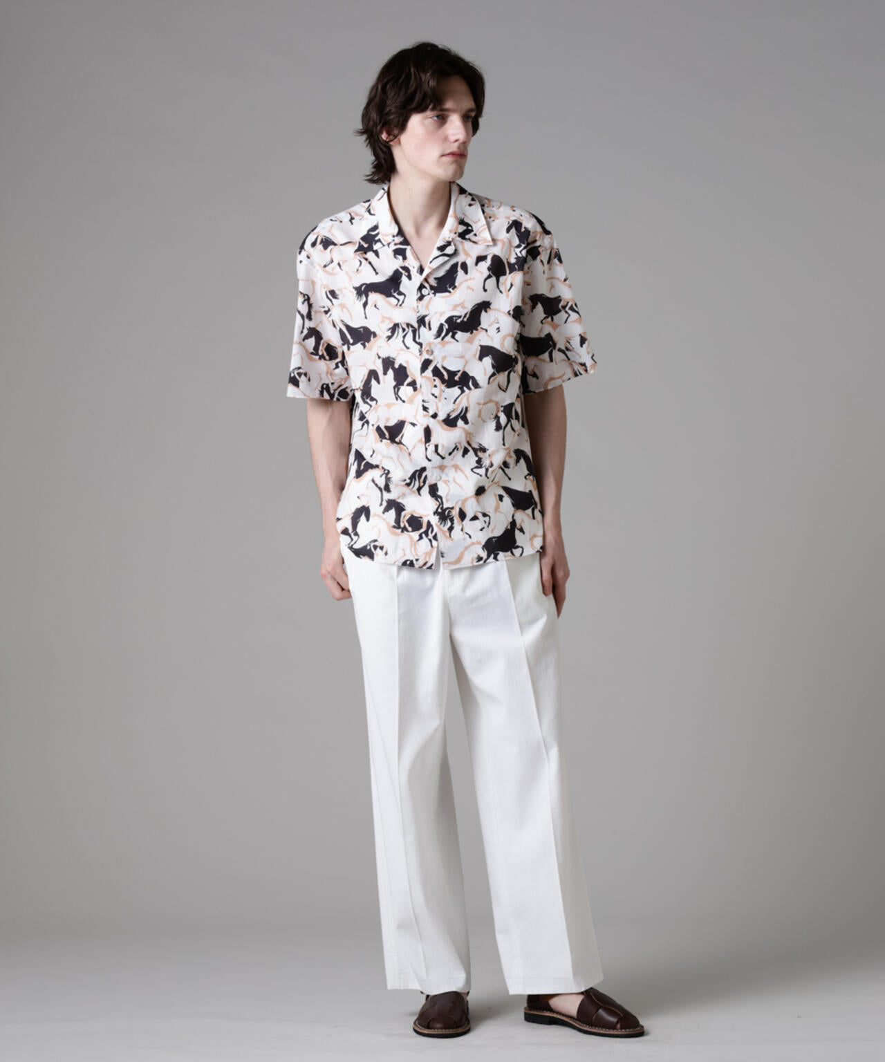 「ASSEMBLANC」Horse runningプリントキャンプカラーシャツ 6685121227