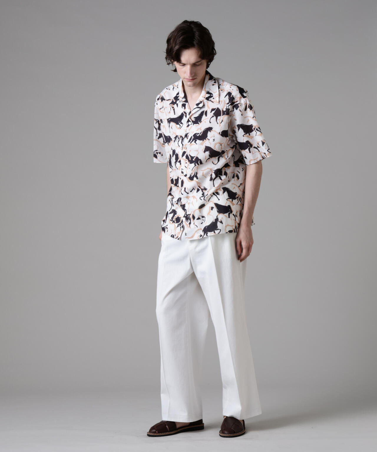 「ASSEMBLANC」Horse runningプリントキャンプカラーシャツ 6685121227