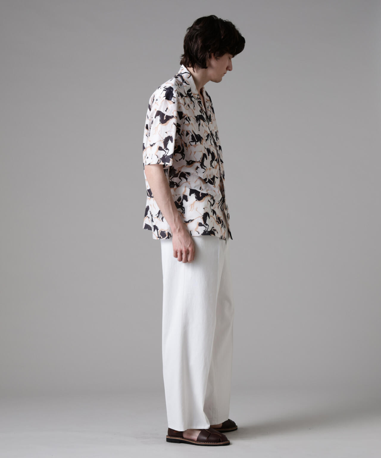 「ASSEMBLANC」Horse runningプリントキャンプカラーシャツ 6685121227