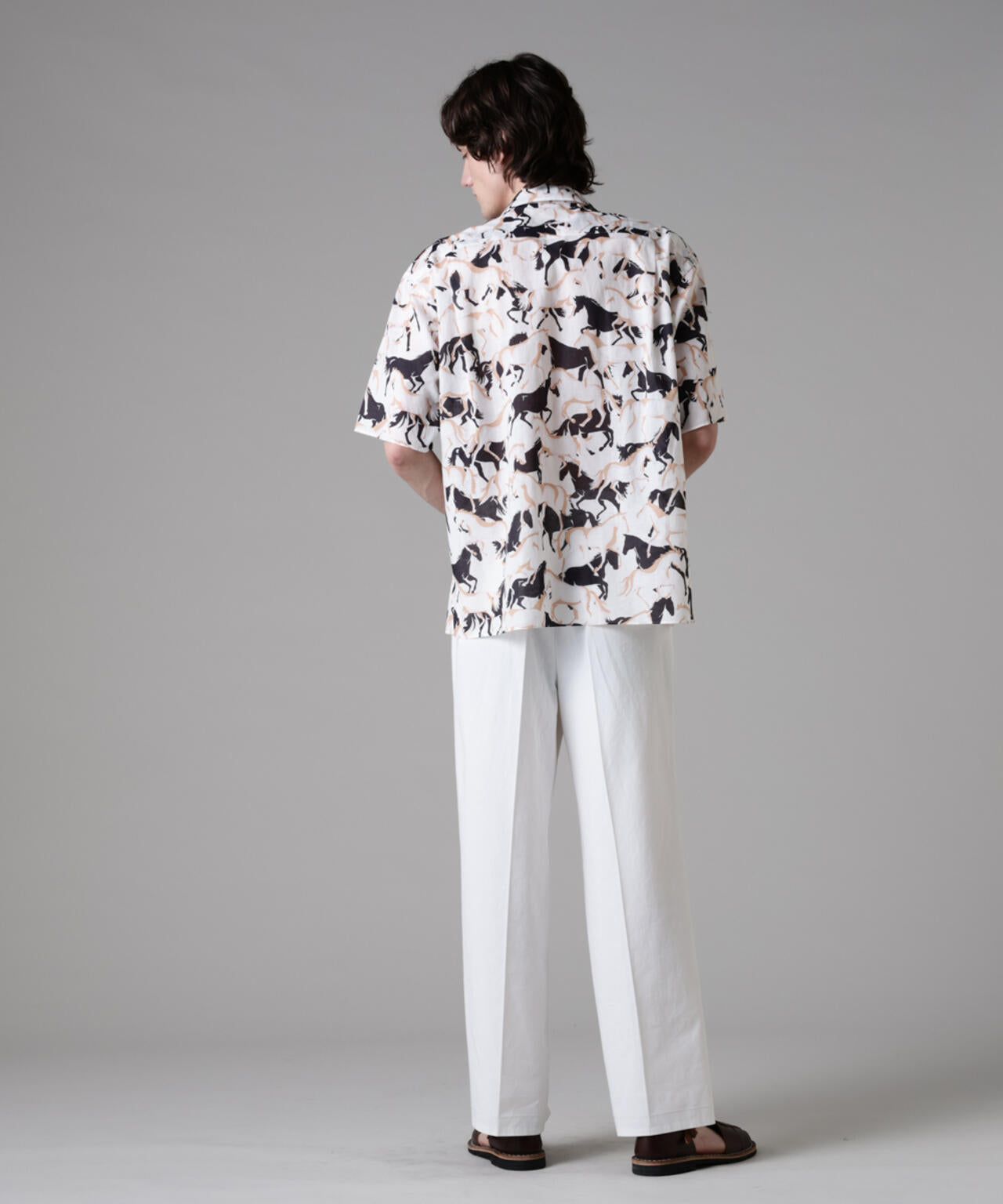 「ASSEMBLANC」Horse runningプリントキャンプカラーシャツ 6685121227