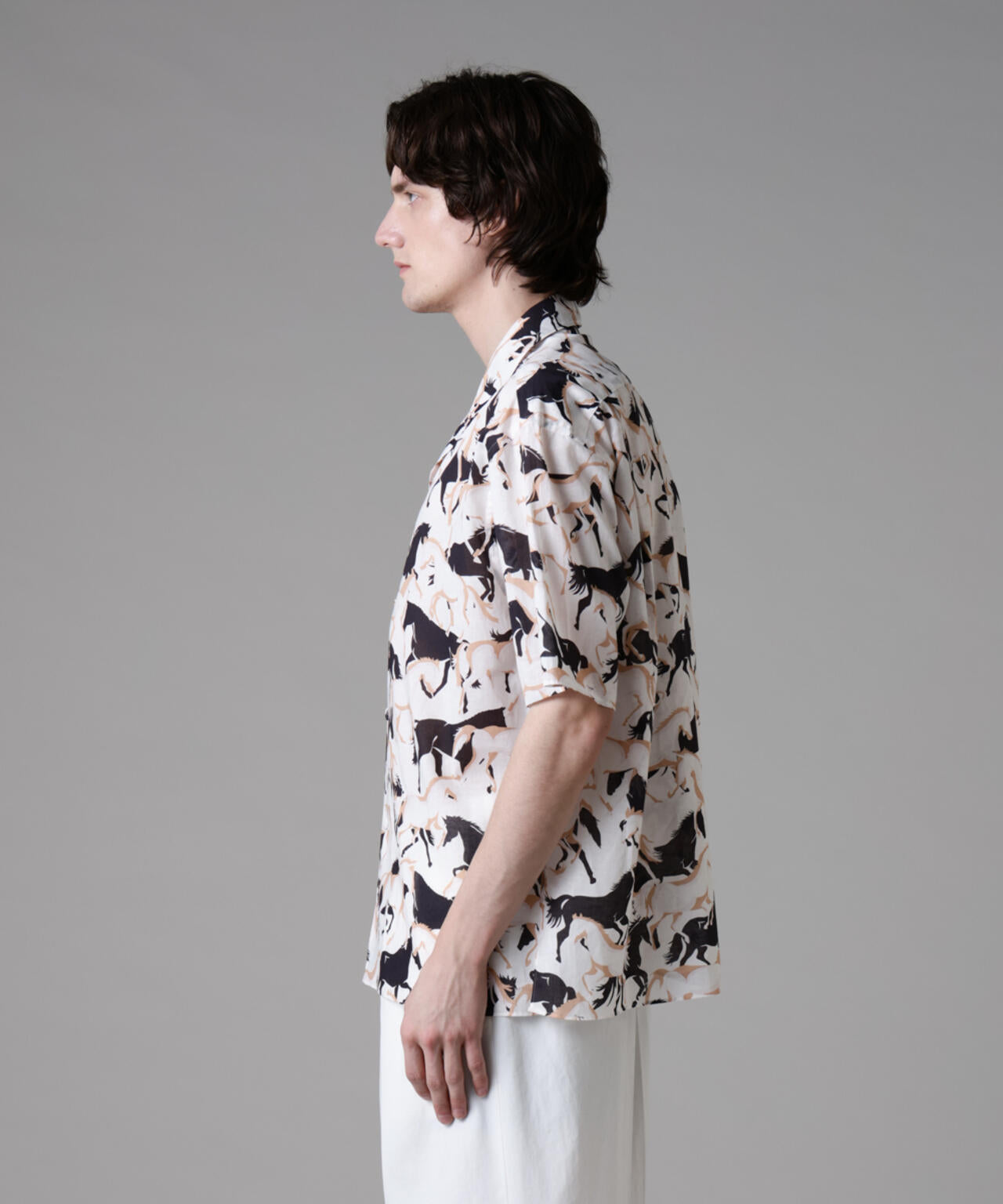 「ASSEMBLANC」Horse runningプリントキャンプカラーシャツ 6685121227