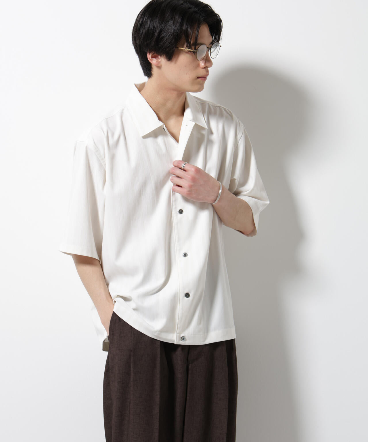 シャドーストライプハーフスリーブシャツ 6685121232