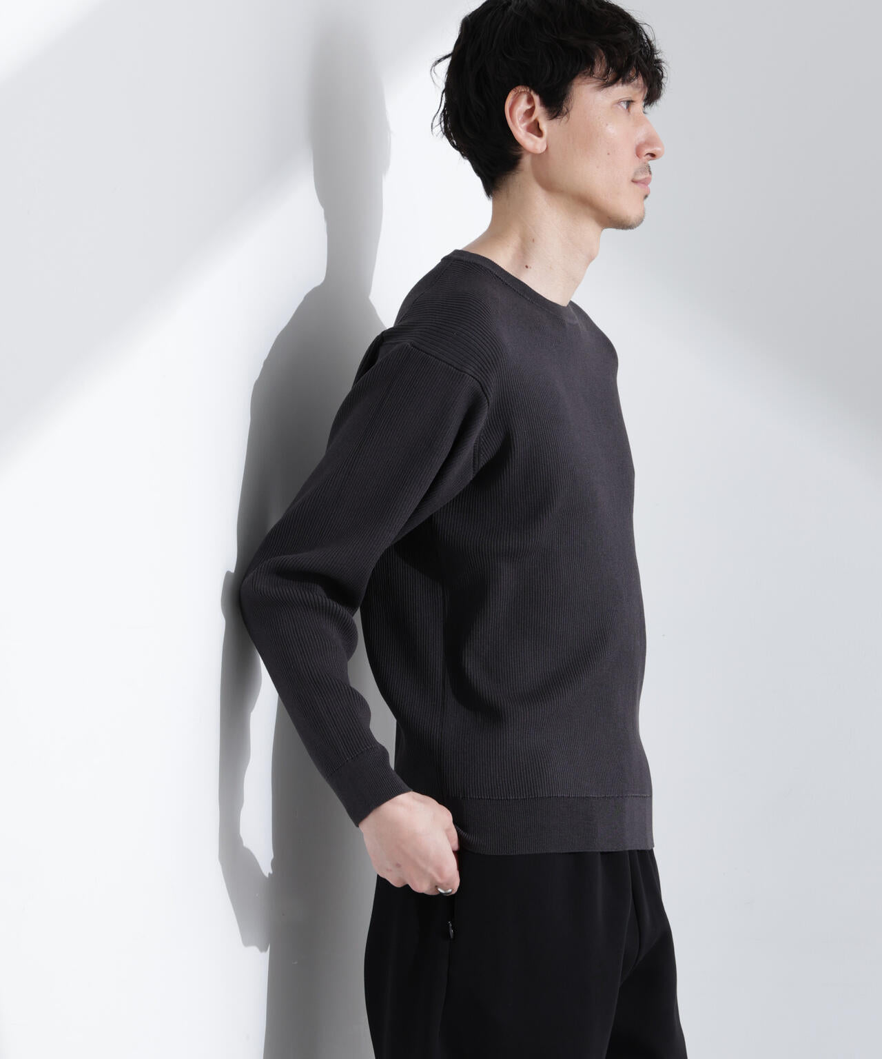 CICAドライタッチ リブクルーネックニット 6685122203