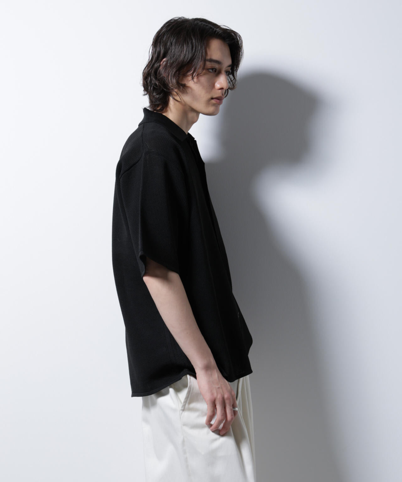 スポンディッシュ メッシュオープンカラーニットシャツ 6685122218