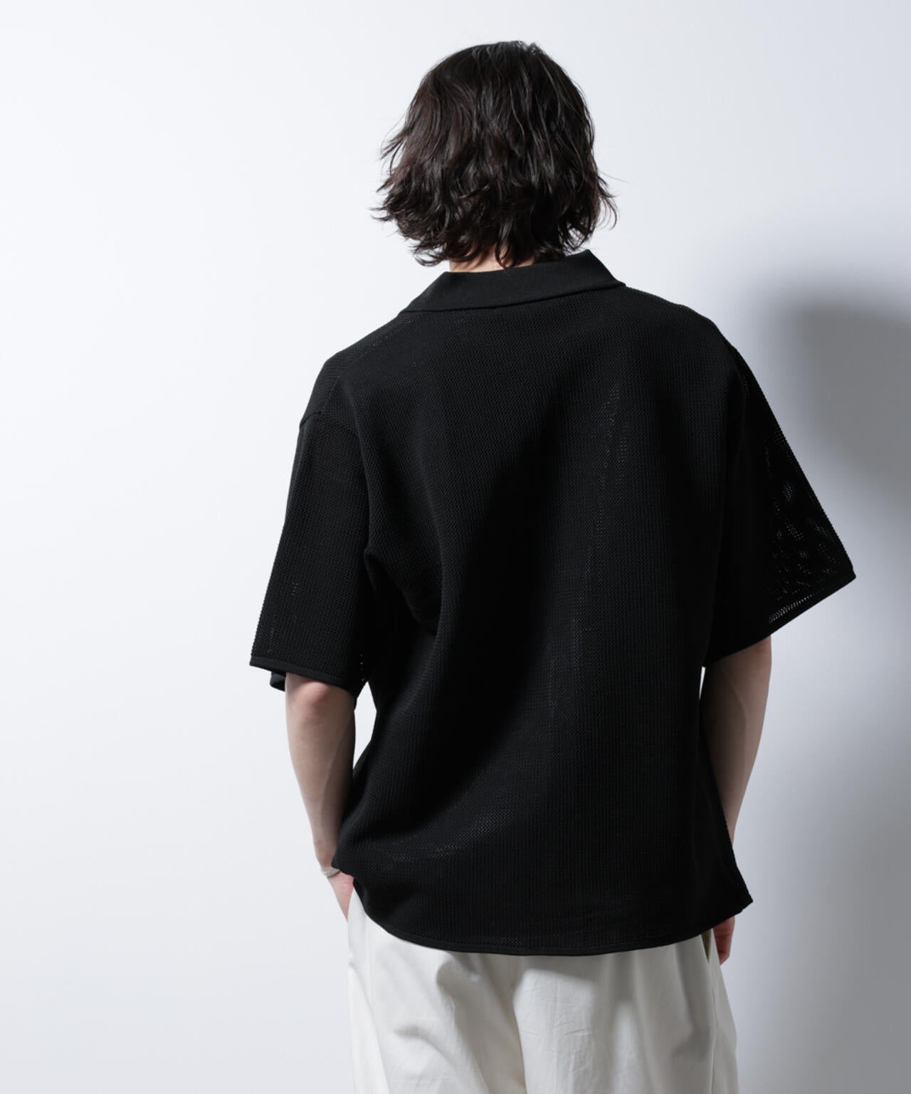 スポンディッシュ メッシュオープンカラーニットシャツ 6685122218