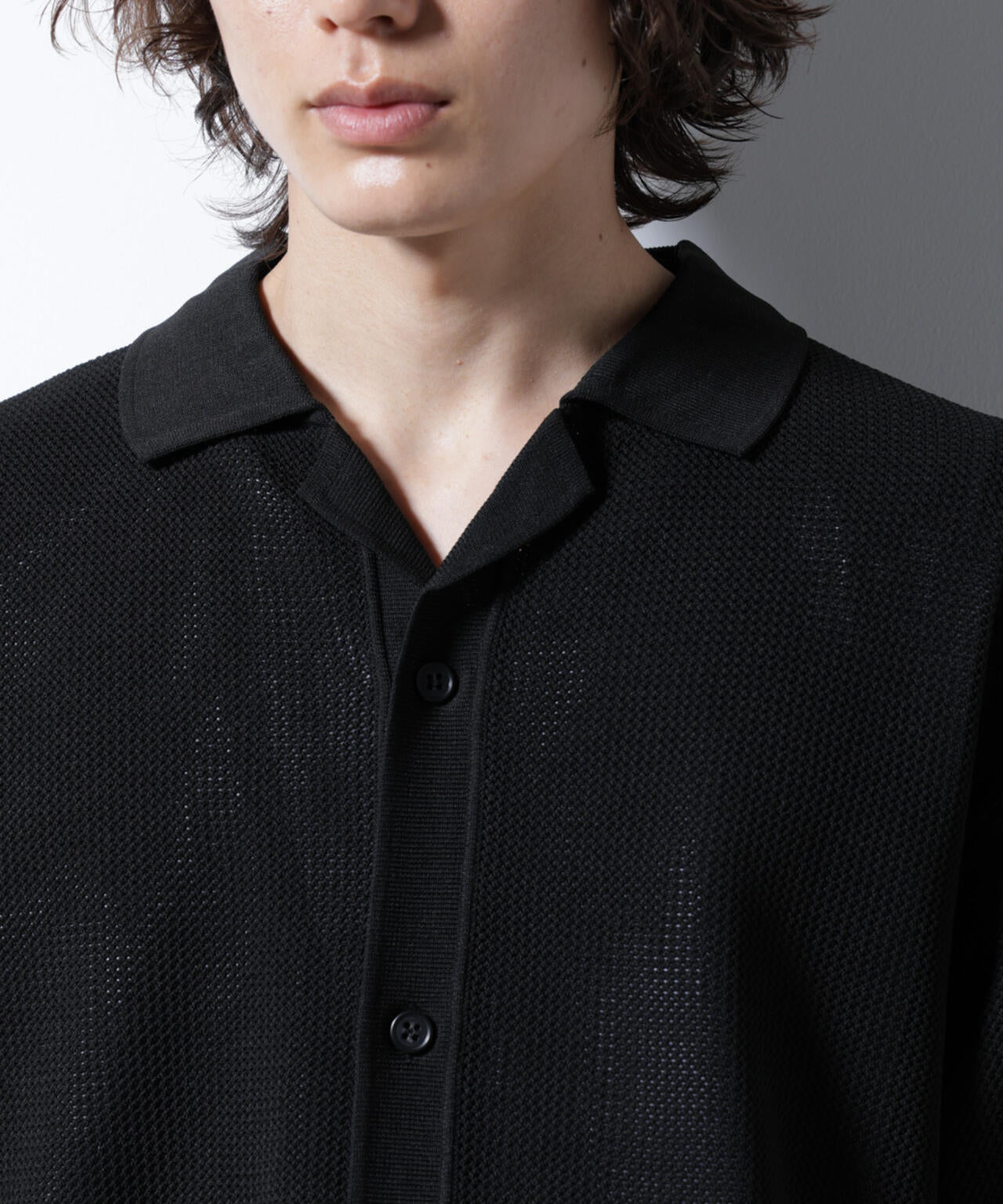 スポンディッシュ メッシュオープンカラーニットシャツ 6685122218