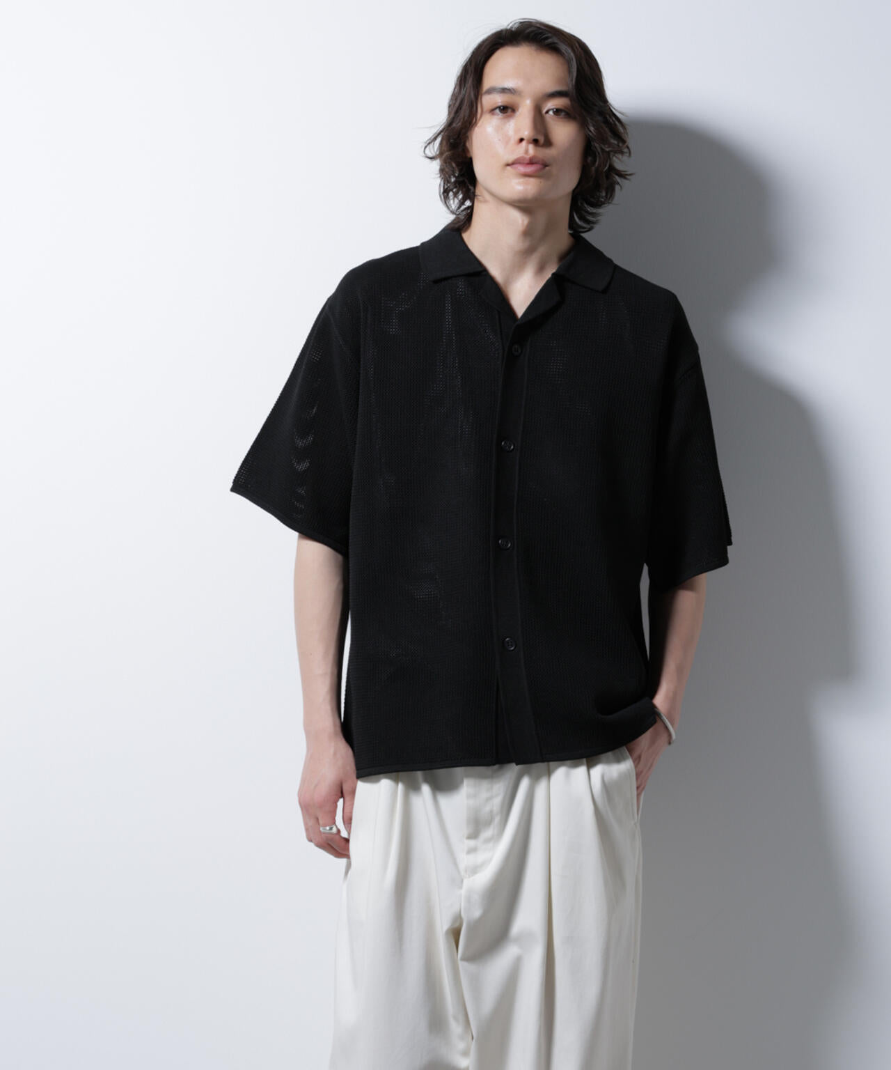 スポンディッシュ メッシュオープンカラーニットシャツ 6685122218