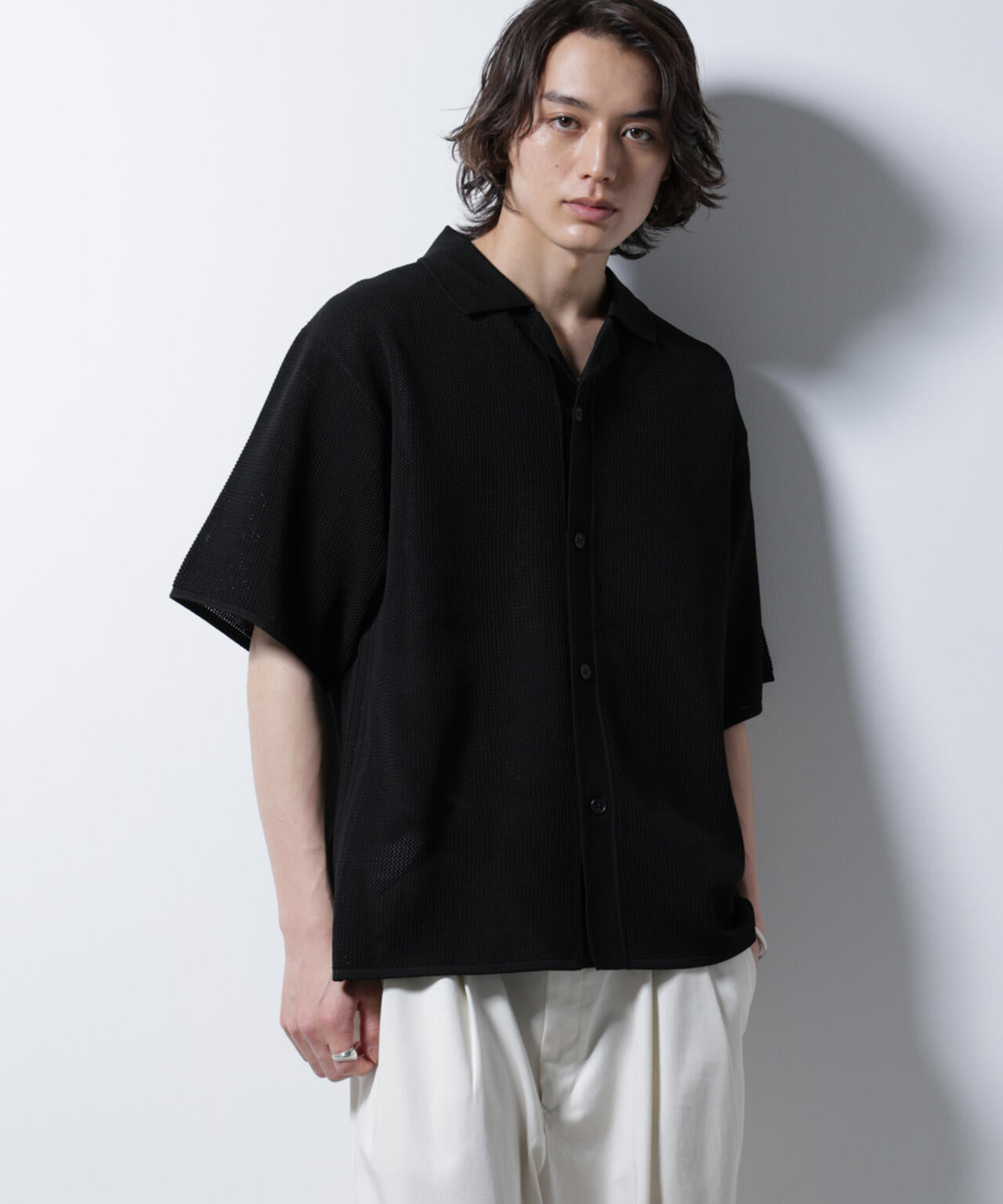 スポンディッシュ メッシュオープンカラーニットシャツ 6685122218