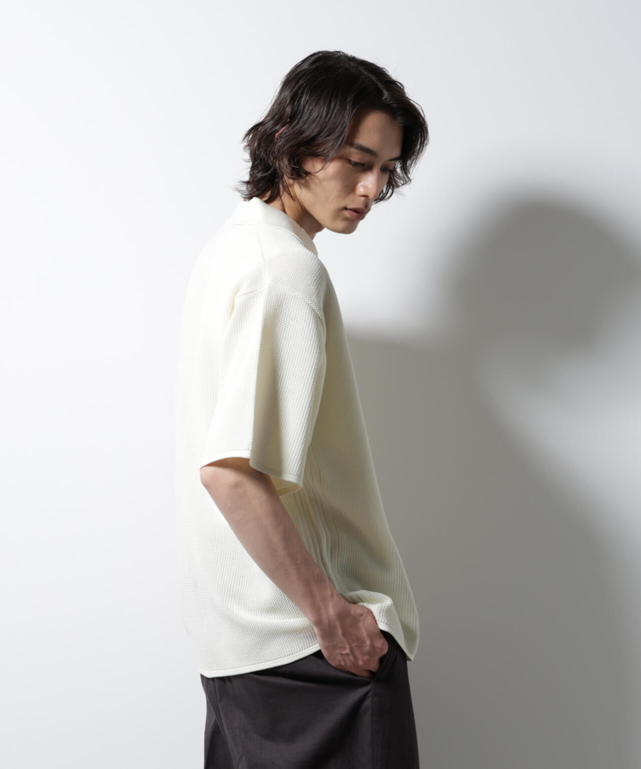 スポンディッシュ メッシュオープンカラーニットシャツ 6685122218