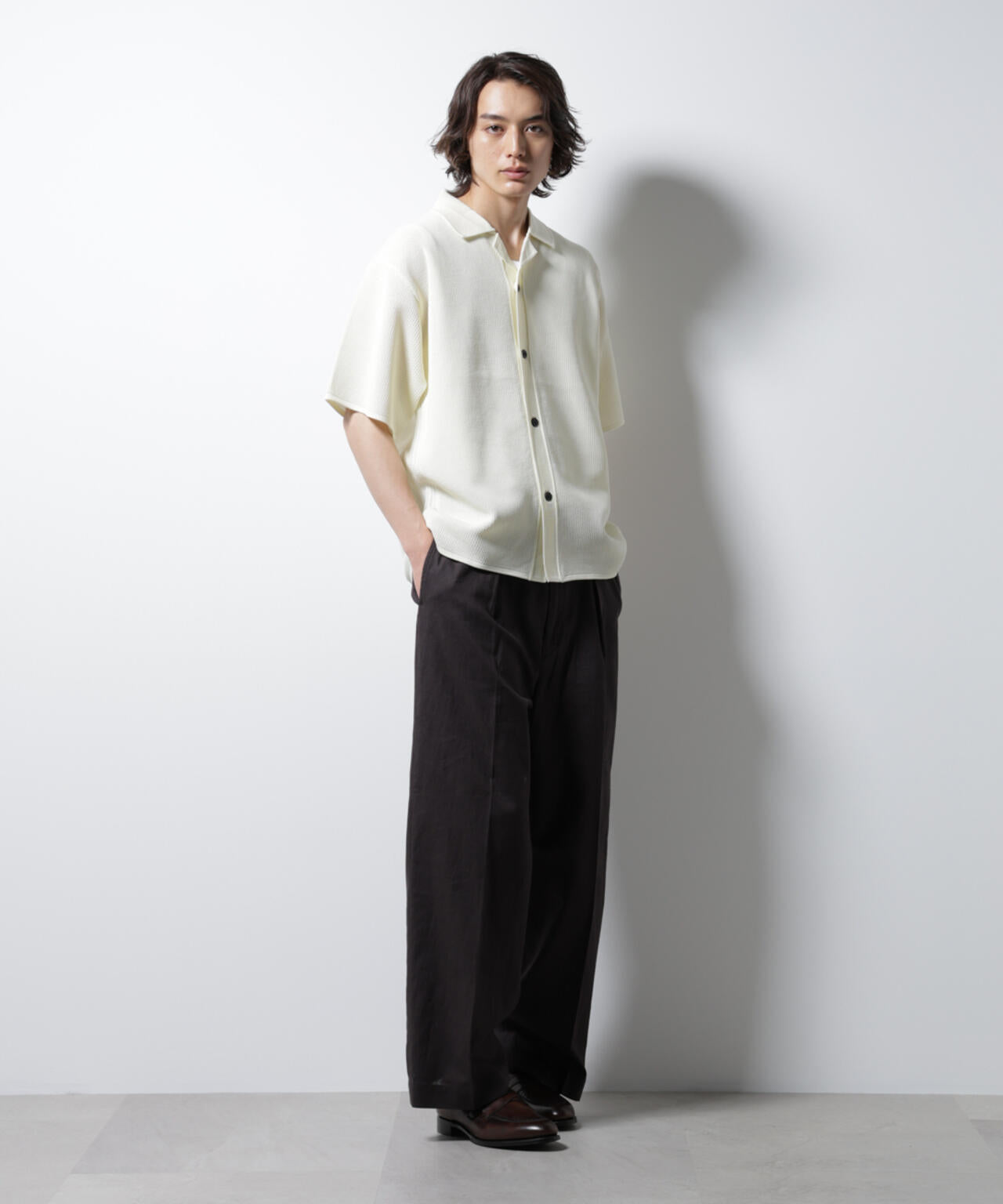 スポンディッシュ メッシュオープンカラーニットシャツ 6685122218