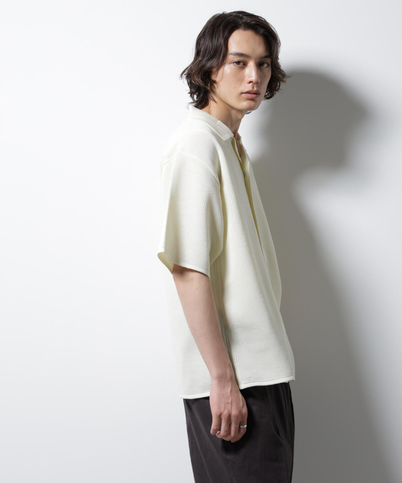 スポンディッシュ メッシュオープンカラーニットシャツ 6685122218