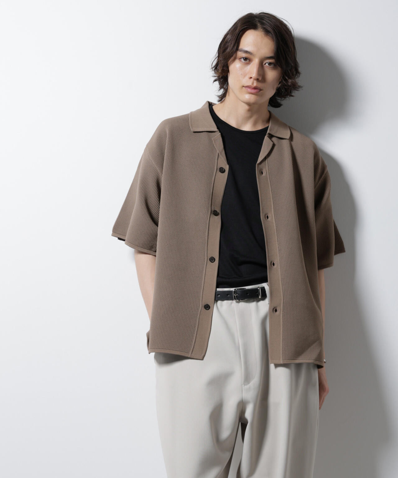 スポンディッシュ メッシュオープンカラーニットシャツ 6685122218