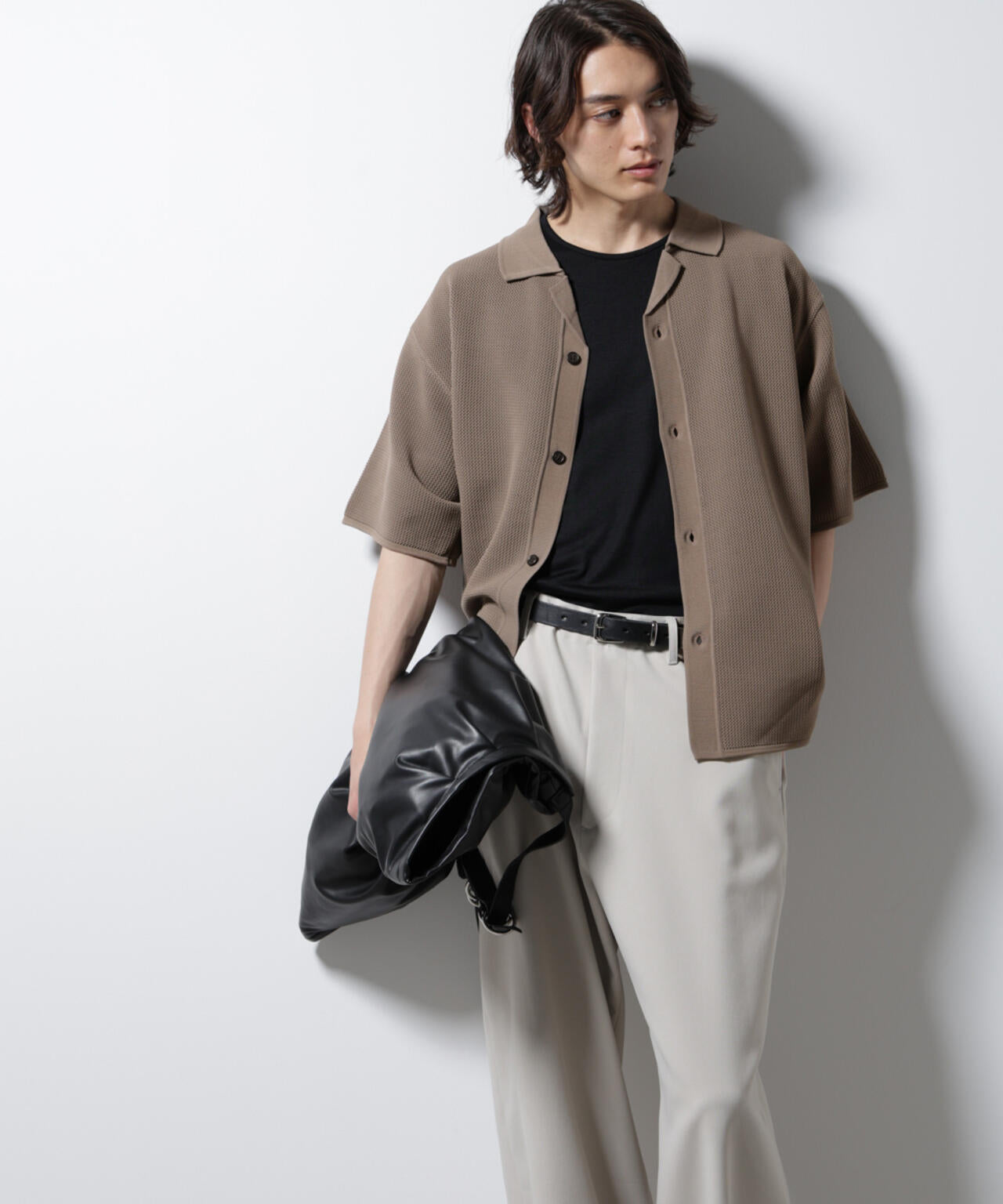 スポンディッシュ メッシュオープンカラーニットシャツ 6685122218