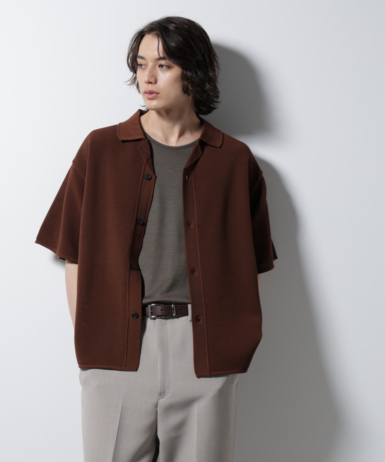 スポンディッシュ メッシュオープンカラーニットシャツ 6685122218