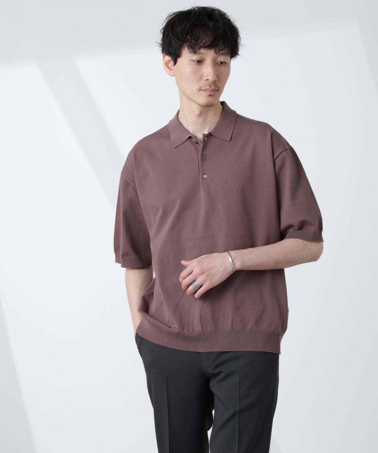コットン/ソロナ プレーティング 半袖ニットポロシャツ 6685122221