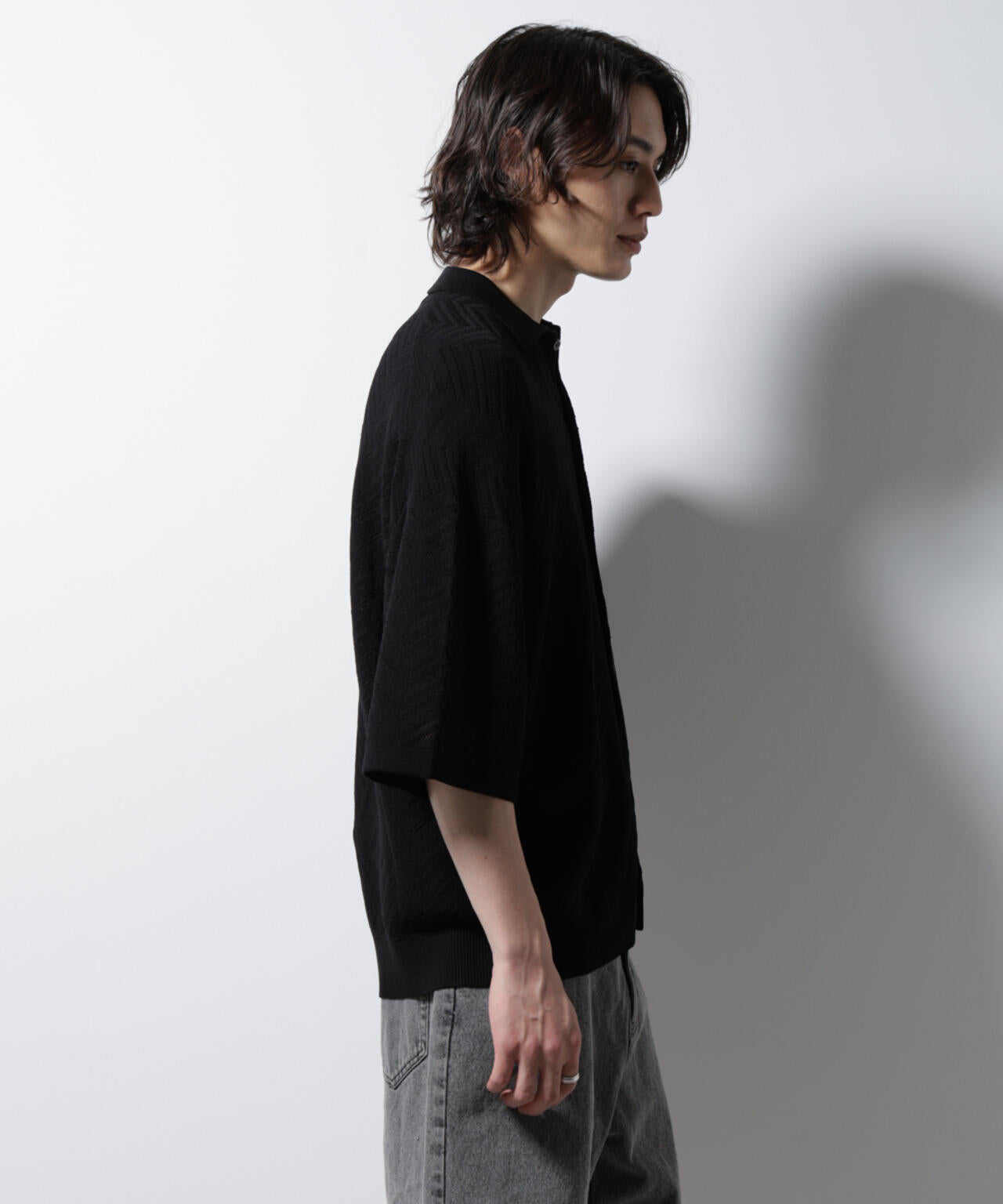 ハイゲージ ヘリンボーンニットシャツ 6685122226