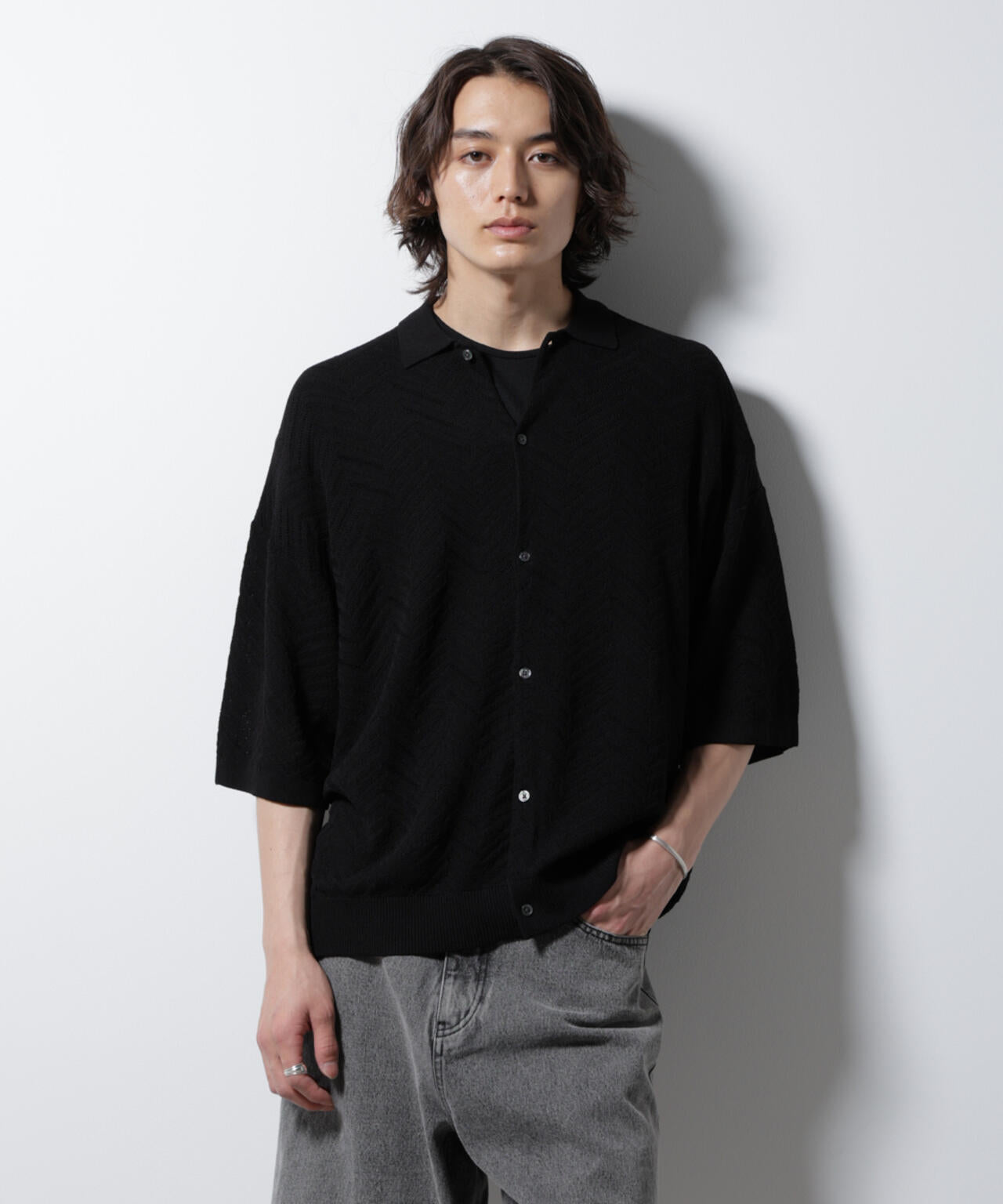 ハイゲージ ヘリンボーンニットシャツ 6685122226