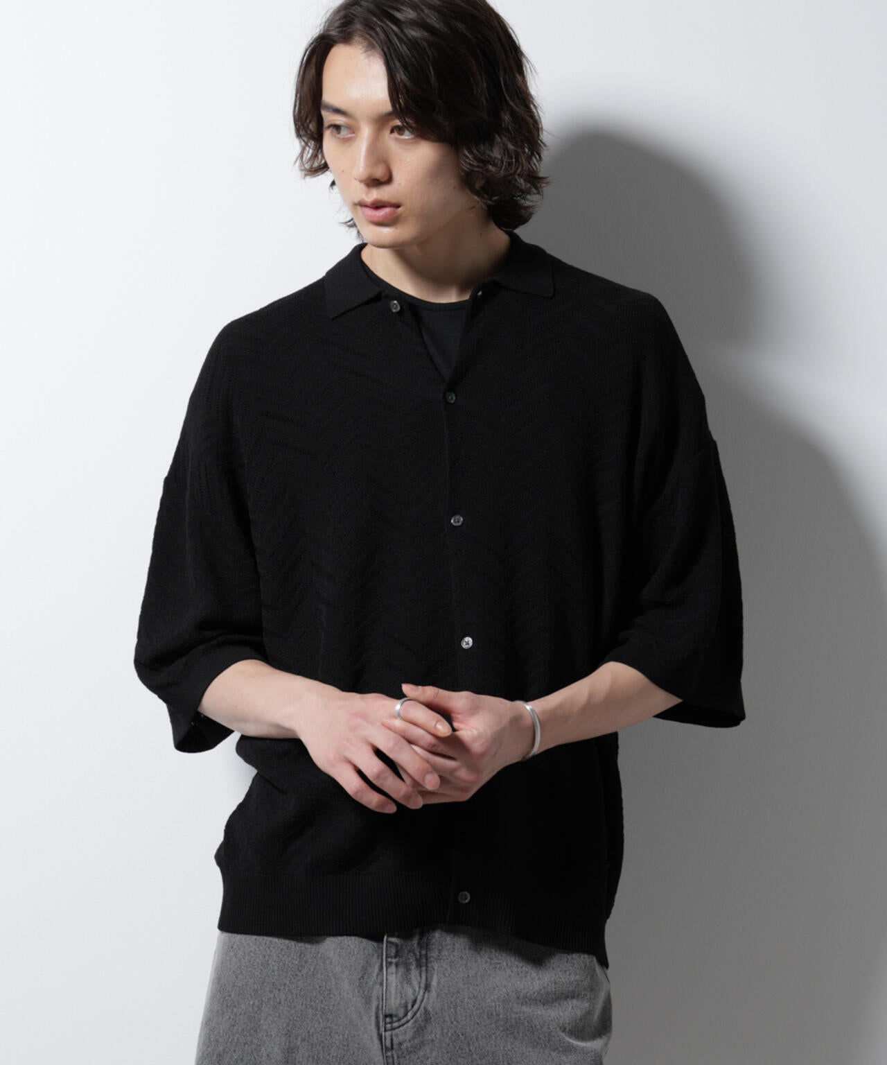 ハイゲージ ヘリンボーンニットシャツ 6685122226