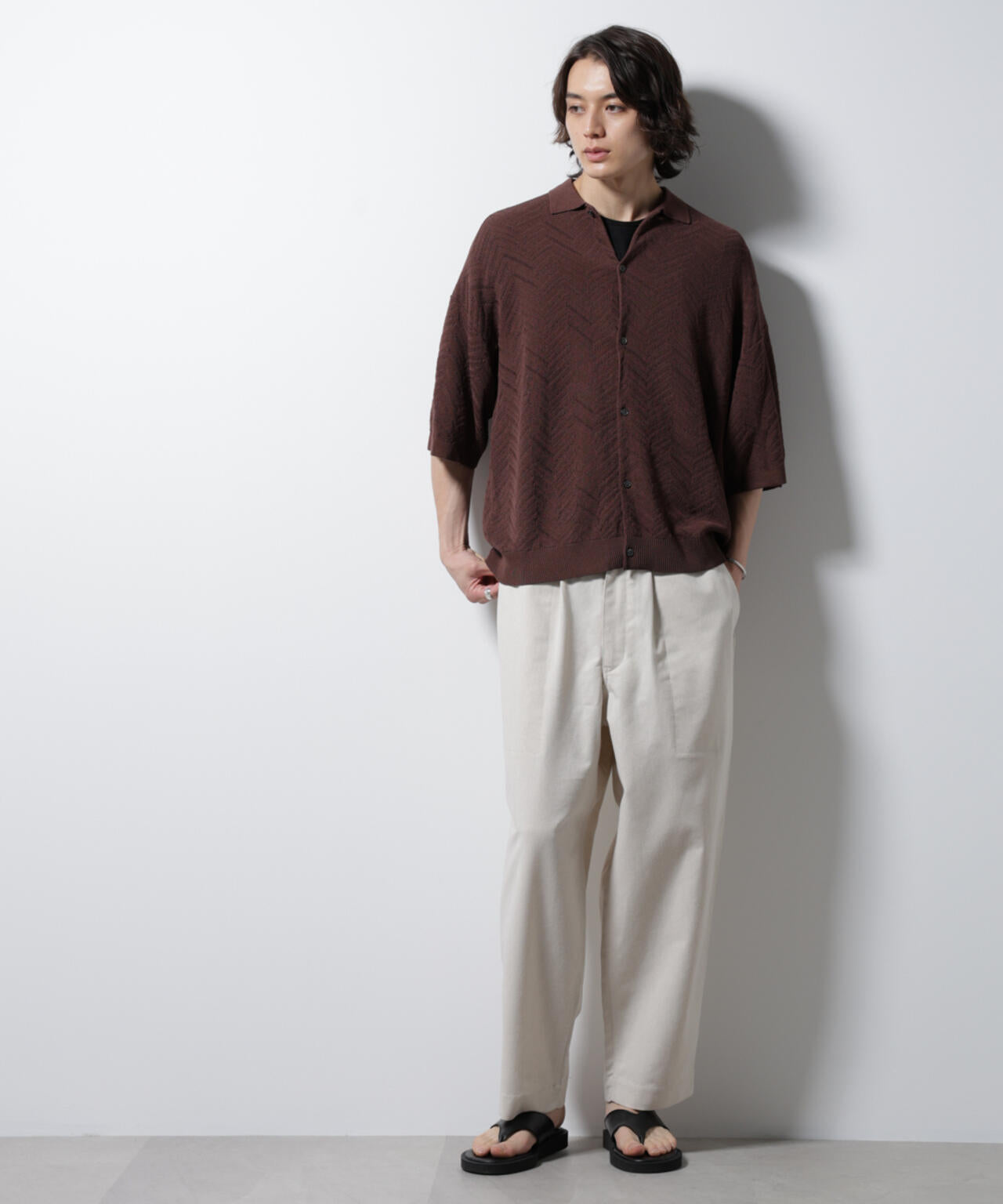 ハイゲージ ヘリンボーンニットシャツ 6685122226