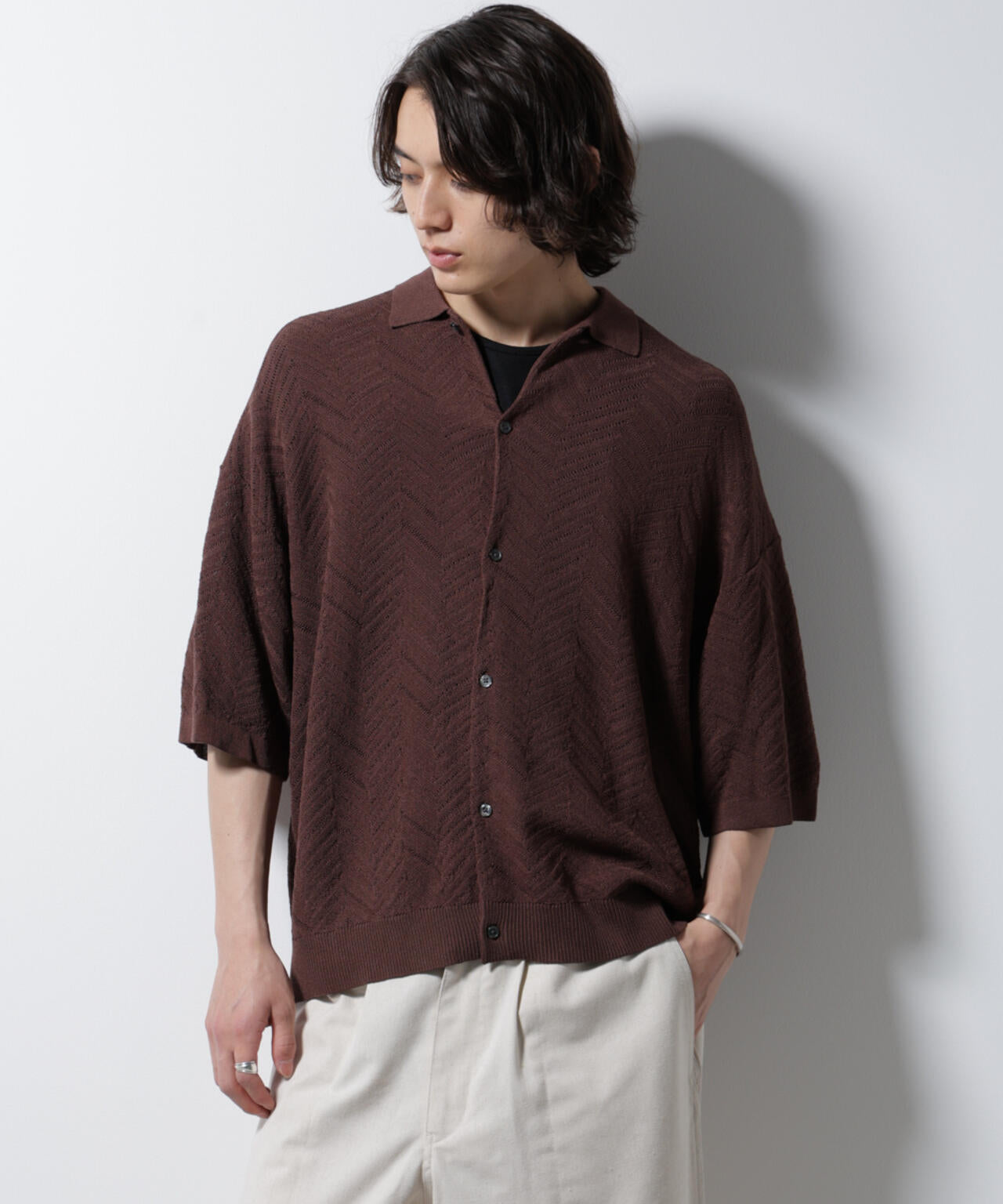 ハイゲージ ヘリンボーンニットシャツ 6685122226