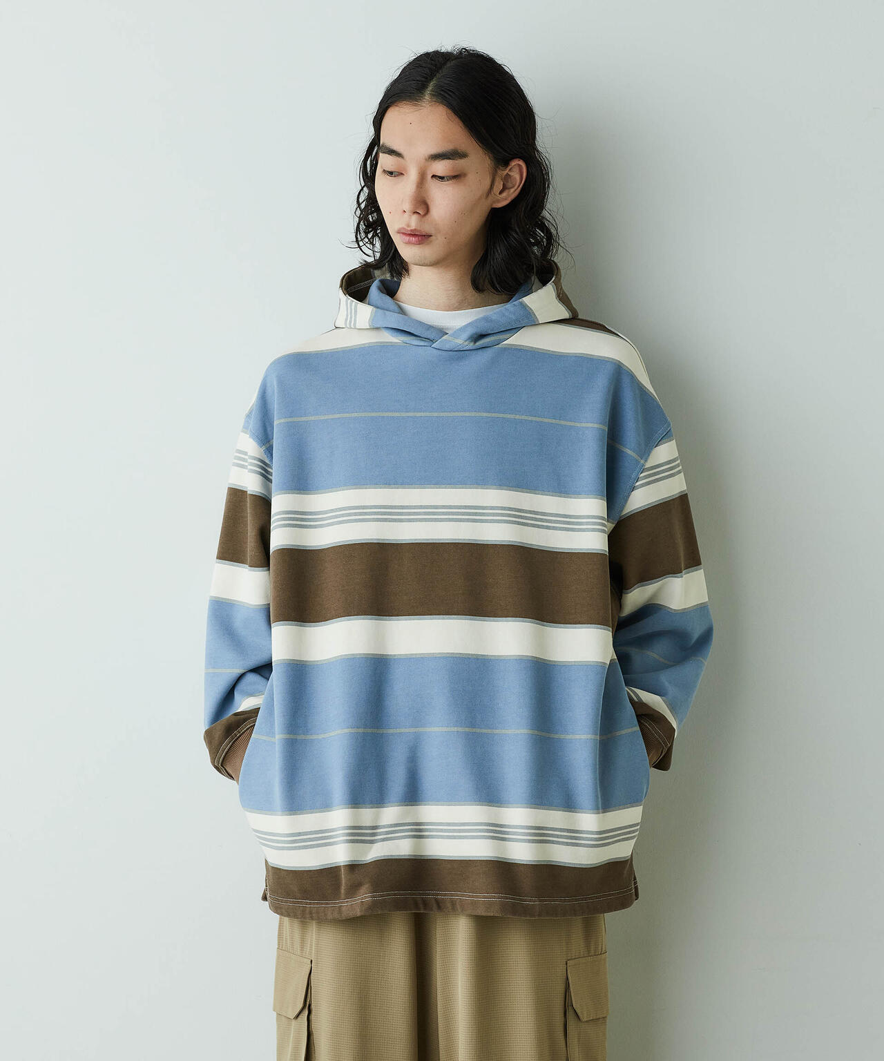 「HOTEL PALACE」 オテルパラス レトロボーダーストーンウォッシュフーディーパーカー 6685123205