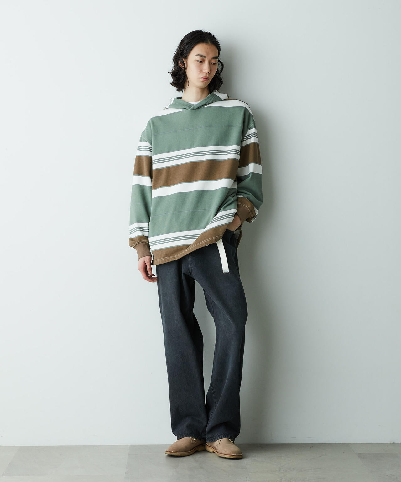 「HOTEL PALACE」 オテルパラス レトロボーダーストーンウォッシュフーディーパーカー 6685123205