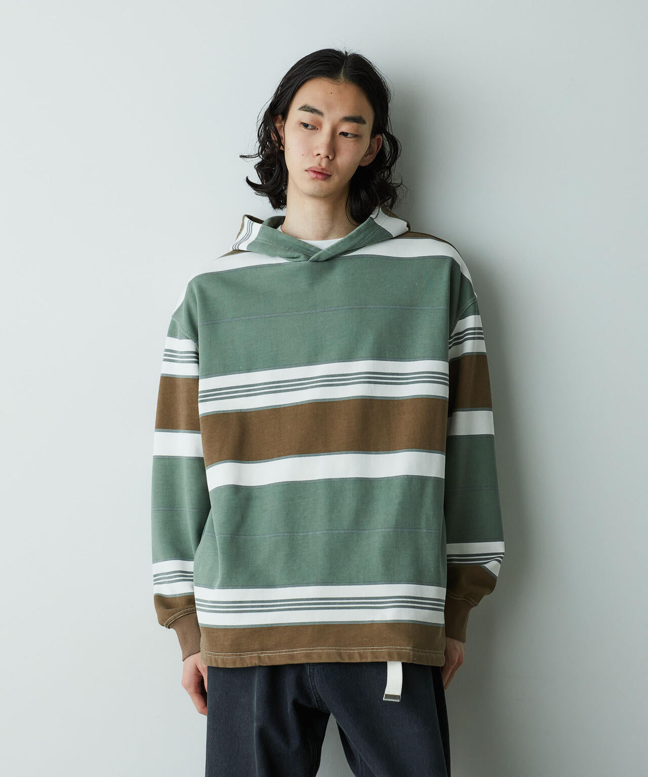 「HOTEL PALACE」 オテルパラス レトロボーダーストーンウォッシュフーディーパーカー 6685123205