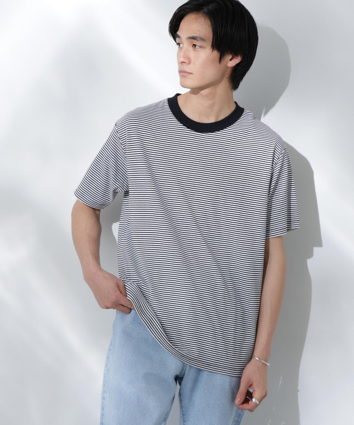 Anti Soaked(R) 汗染み防止 ボーダーミドルシルエットTシャツ 6685124205