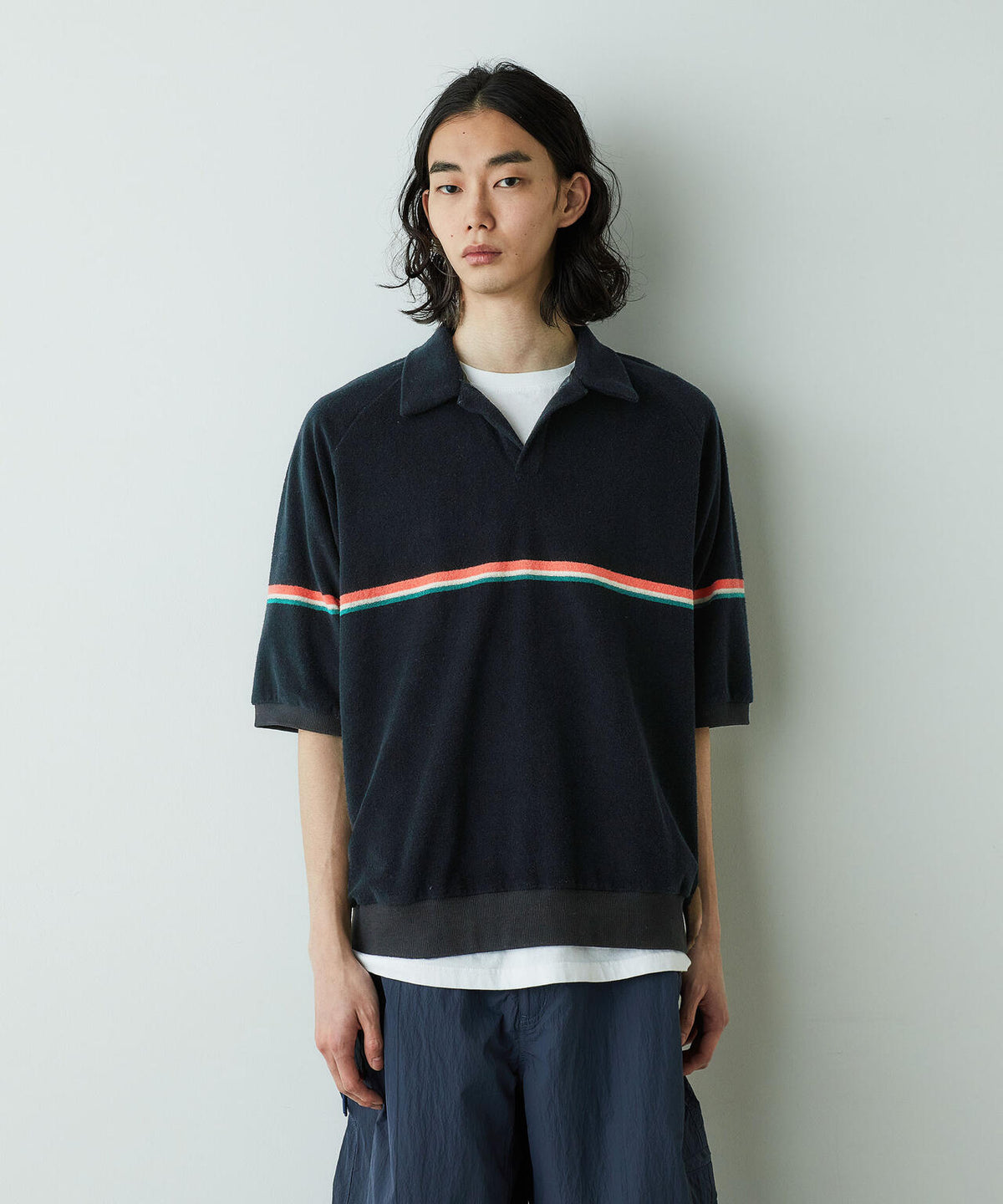「HOTEL PALACE」オテルパラス レトロボーダーパイルスキッパーシャツ 6685124214