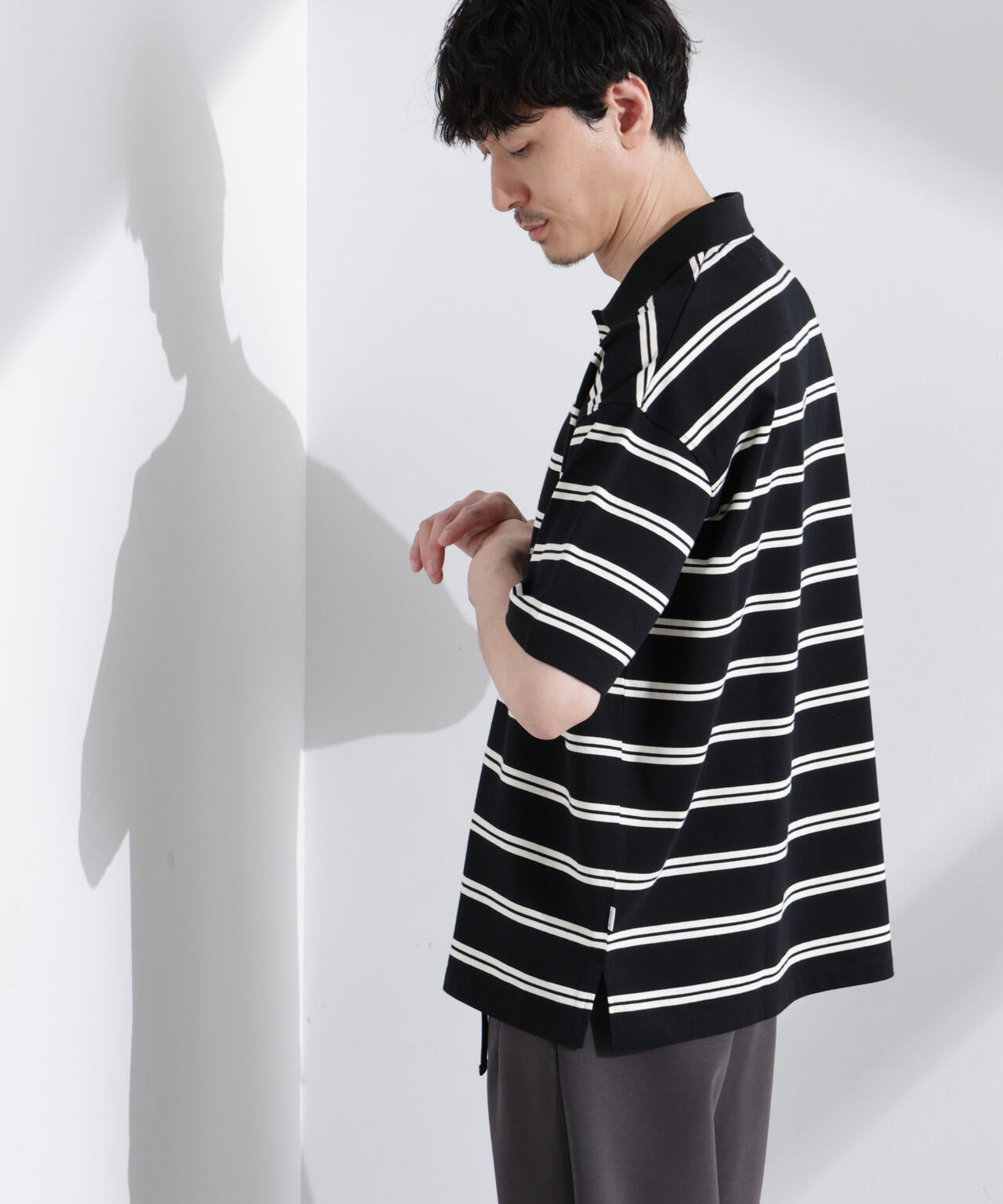 「NJ/CLUB」 オーバーサイズボーダーポロシャツ 6685124235