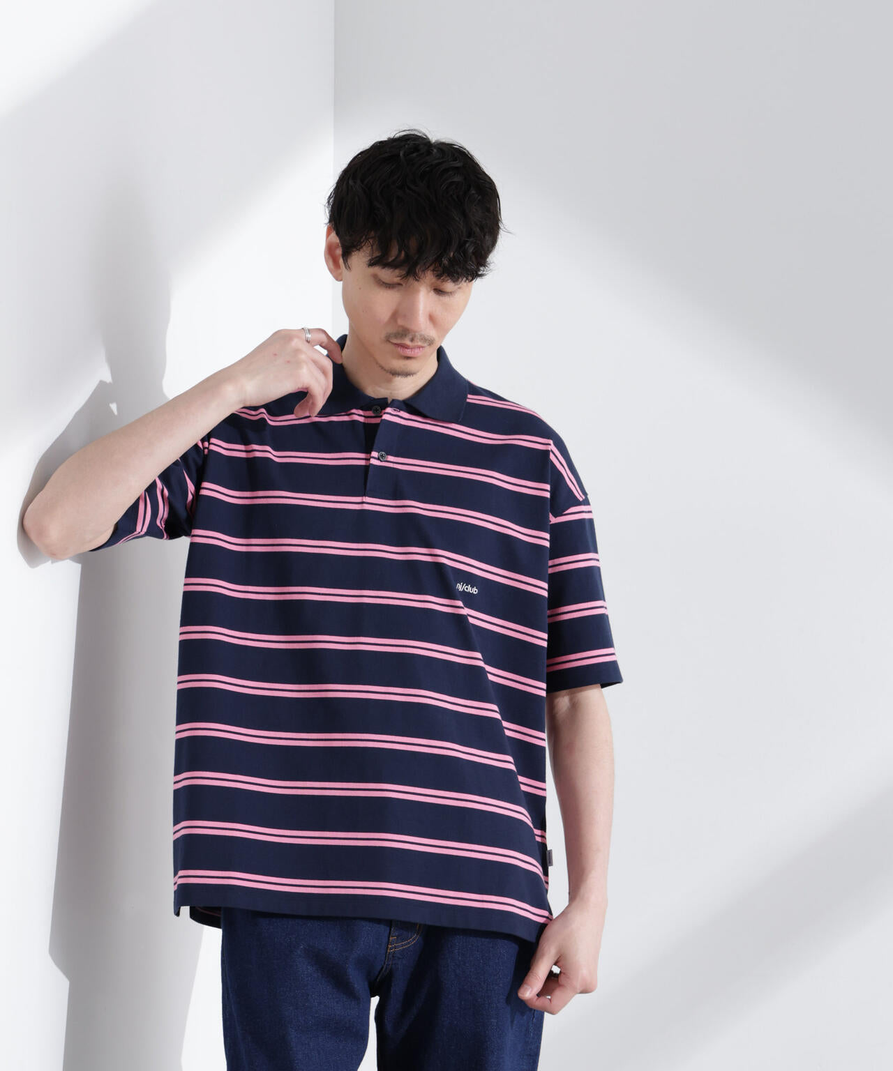 「NJ/CLUB」 オーバーサイズボーダーポロシャツ 6685124235