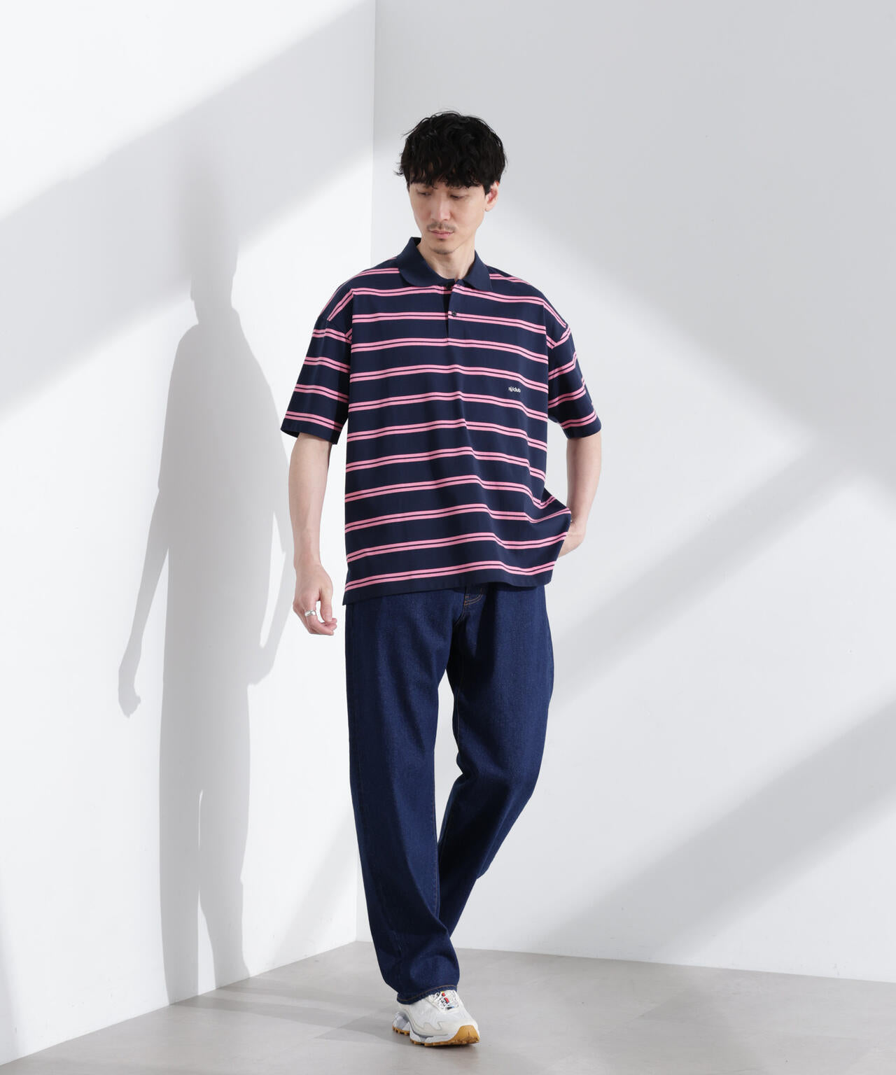 「NJ/CLUB」 オーバーサイズボーダーポロシャツ 6685124235