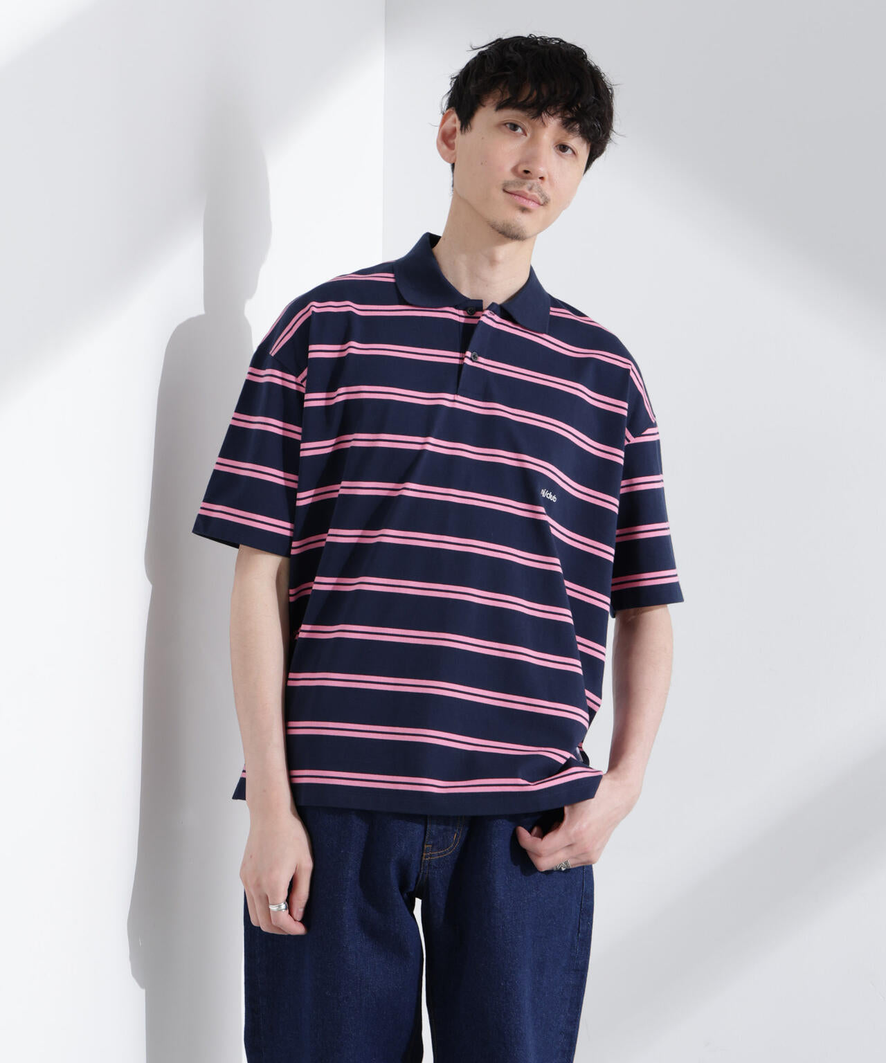 「NJ/CLUB」 オーバーサイズボーダーポロシャツ 6685124235