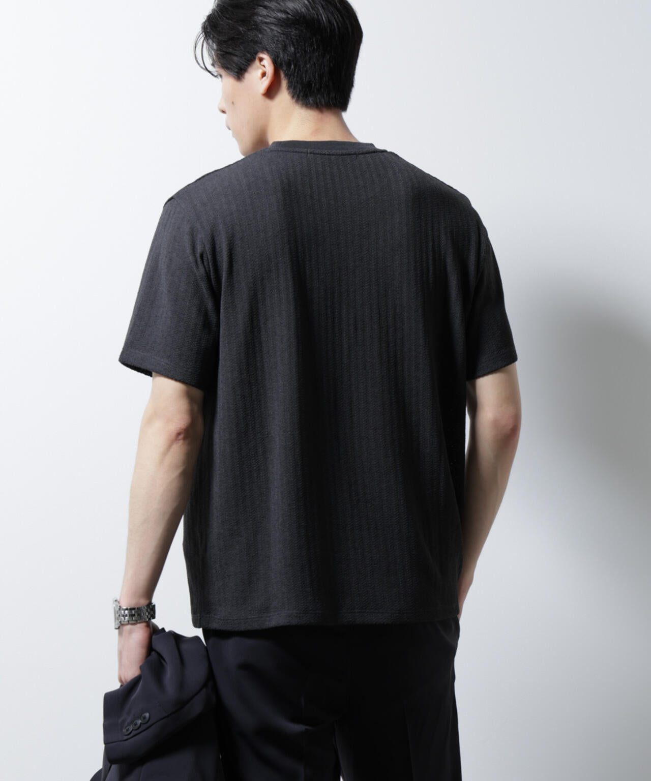 「Damerino」ヘリンボンクルーネックTシャツ/防シワ・吸水速乾・UVカット 6685124245