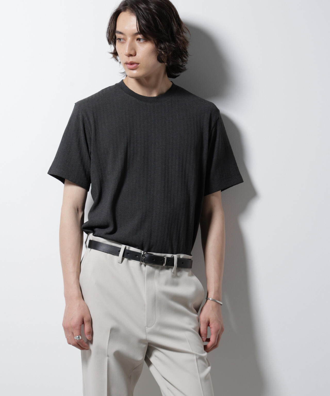 「Damerino」ヘリンボンクルーネックTシャツ/防シワ・吸水速乾・UVカット 6685124245
