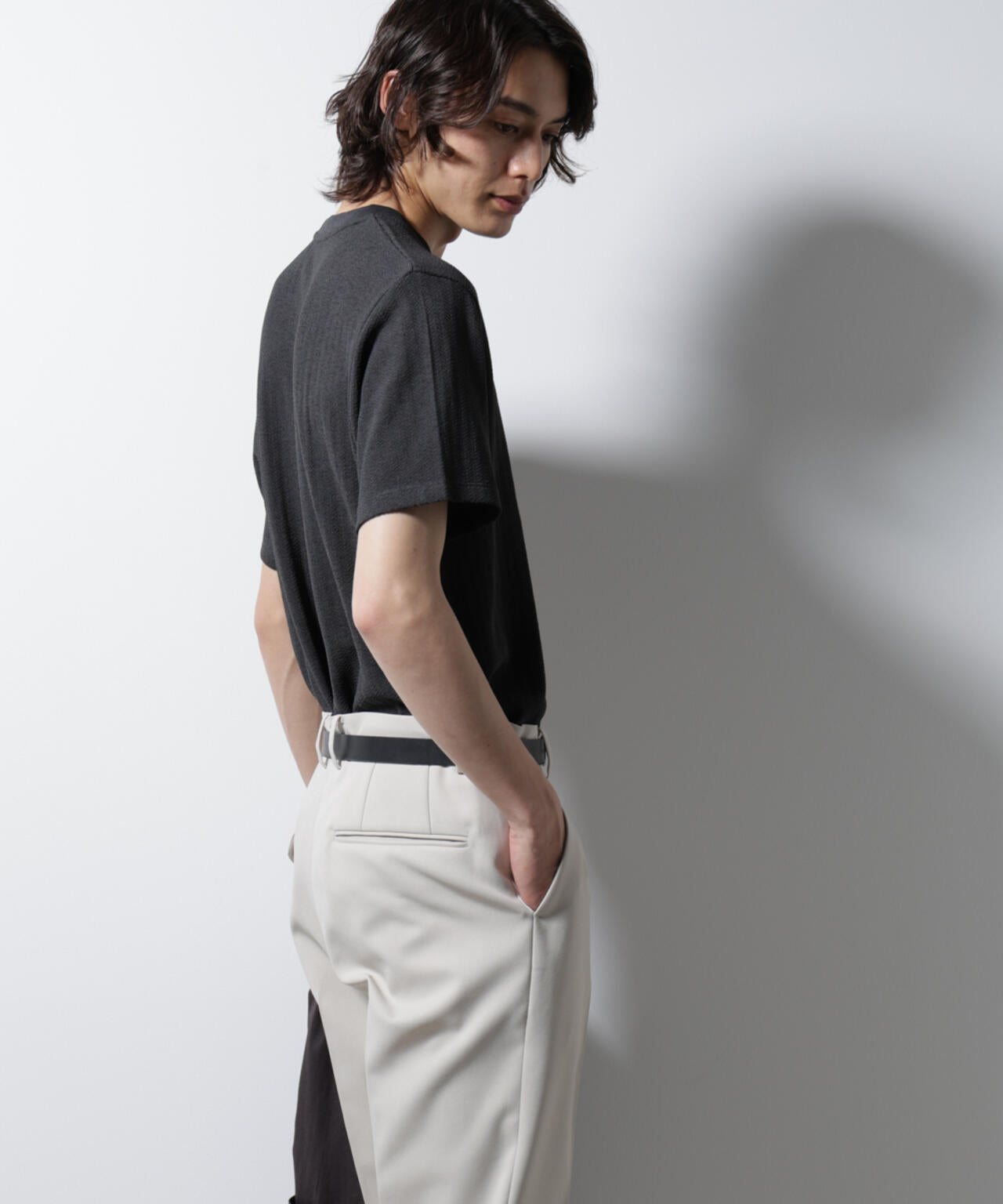 「Damerino」ヘリンボンクルーネックTシャツ/防シワ・吸水速乾・UVカット 6685124245