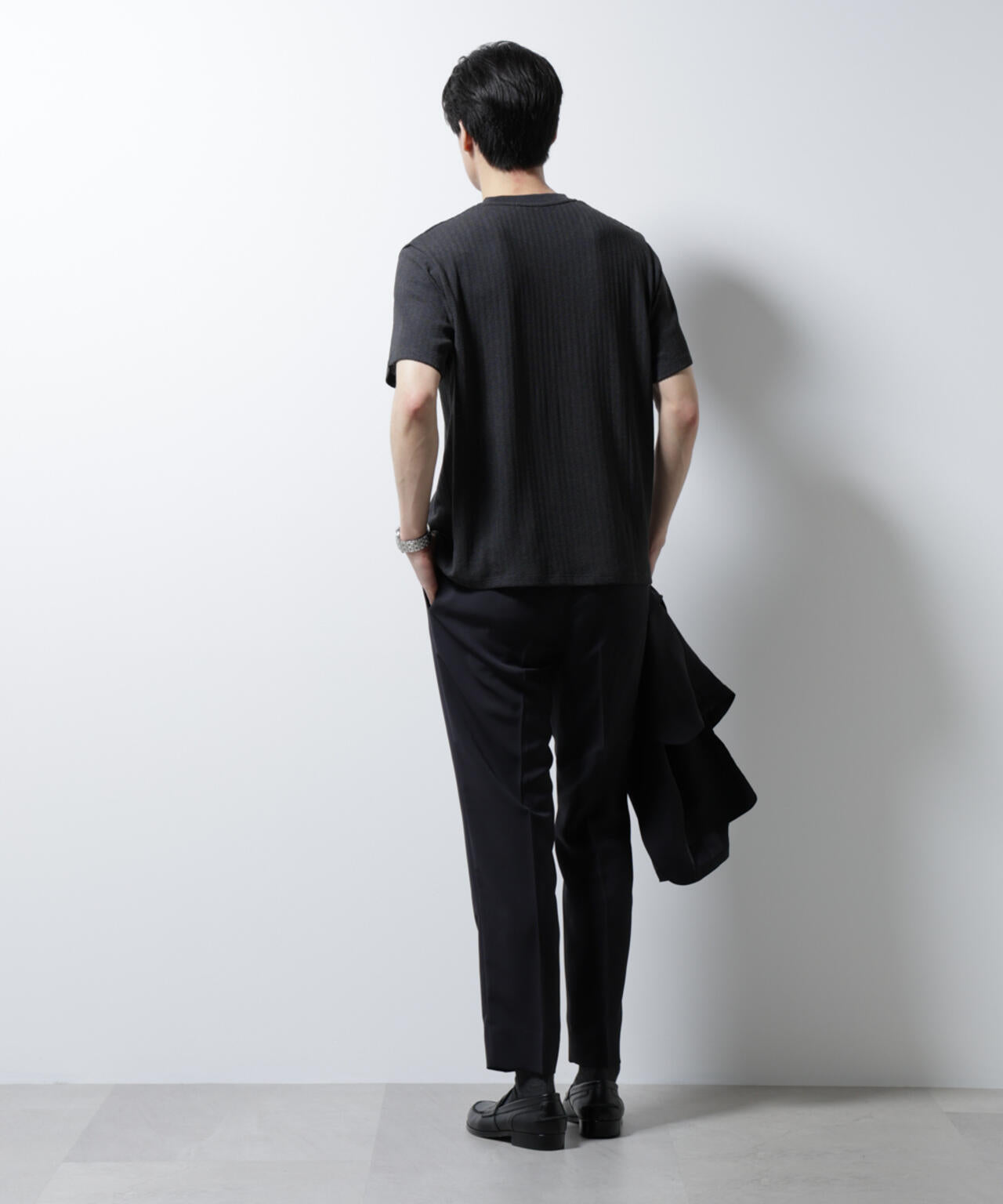 「Damerino」ヘリンボンクルーネックTシャツ/防シワ・吸水速乾・UVカット 6685124245