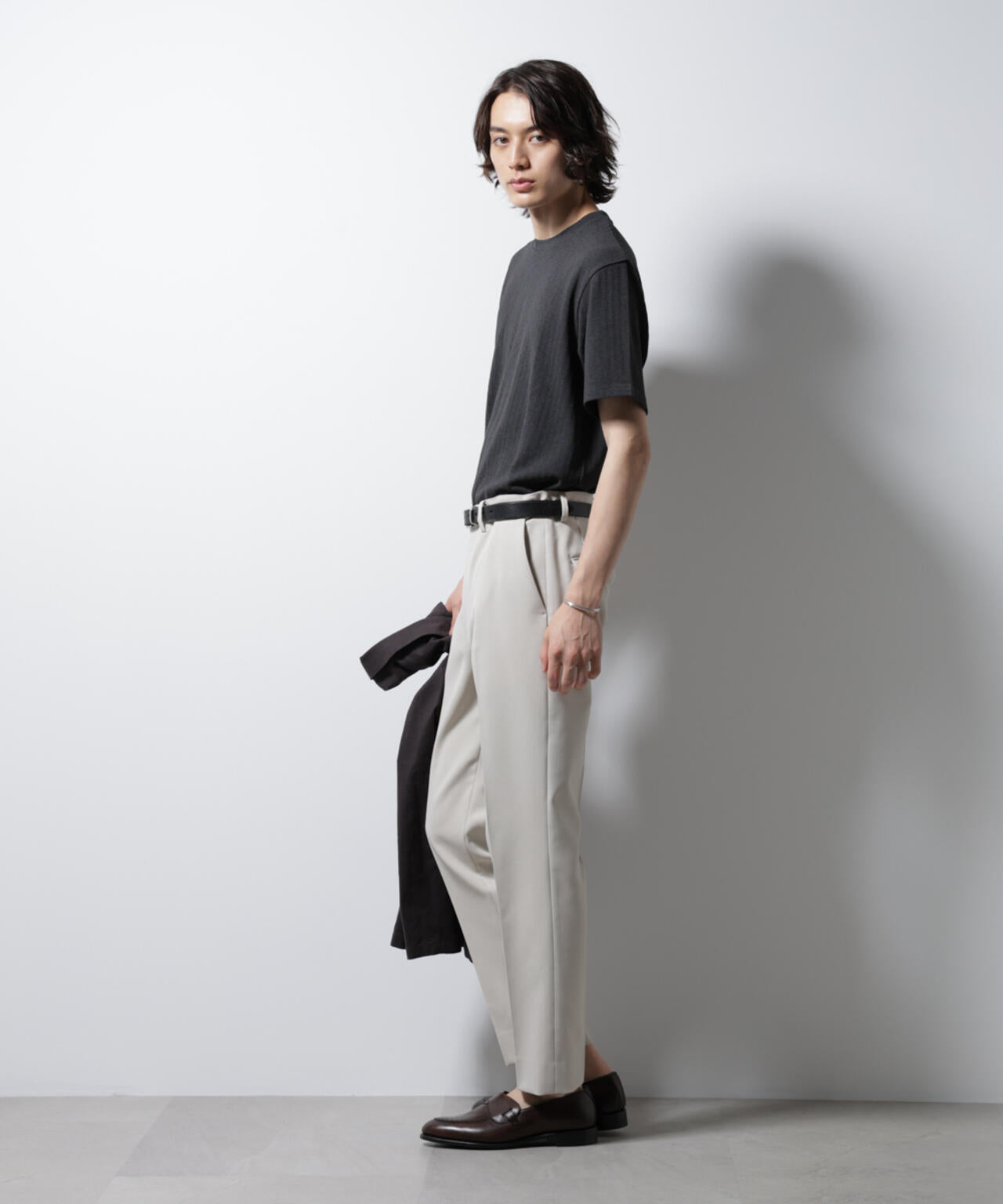 「Damerino」ヘリンボンクルーネックTシャツ/防シワ・吸水速乾・UVカット 6685124245