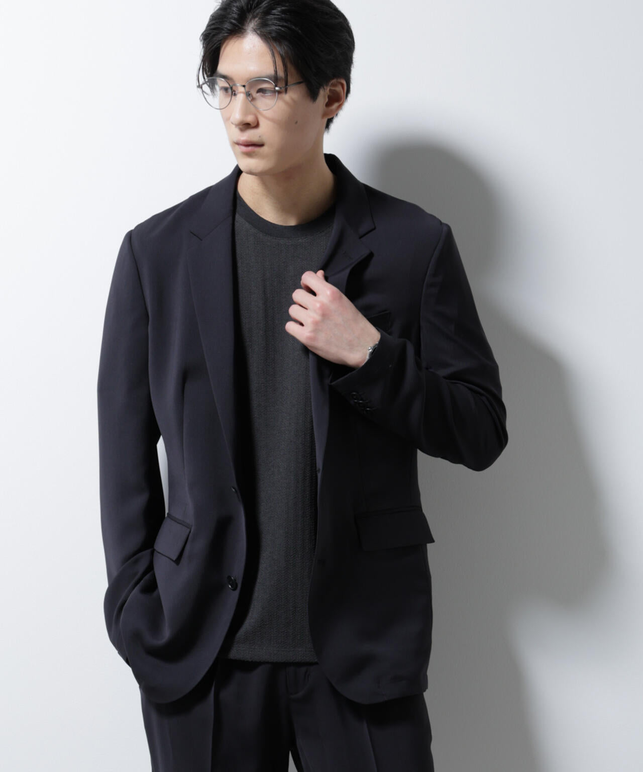 「Damerino」ヘリンボンクルーネックTシャツ/防シワ・吸水速乾・UVカット 6685124245