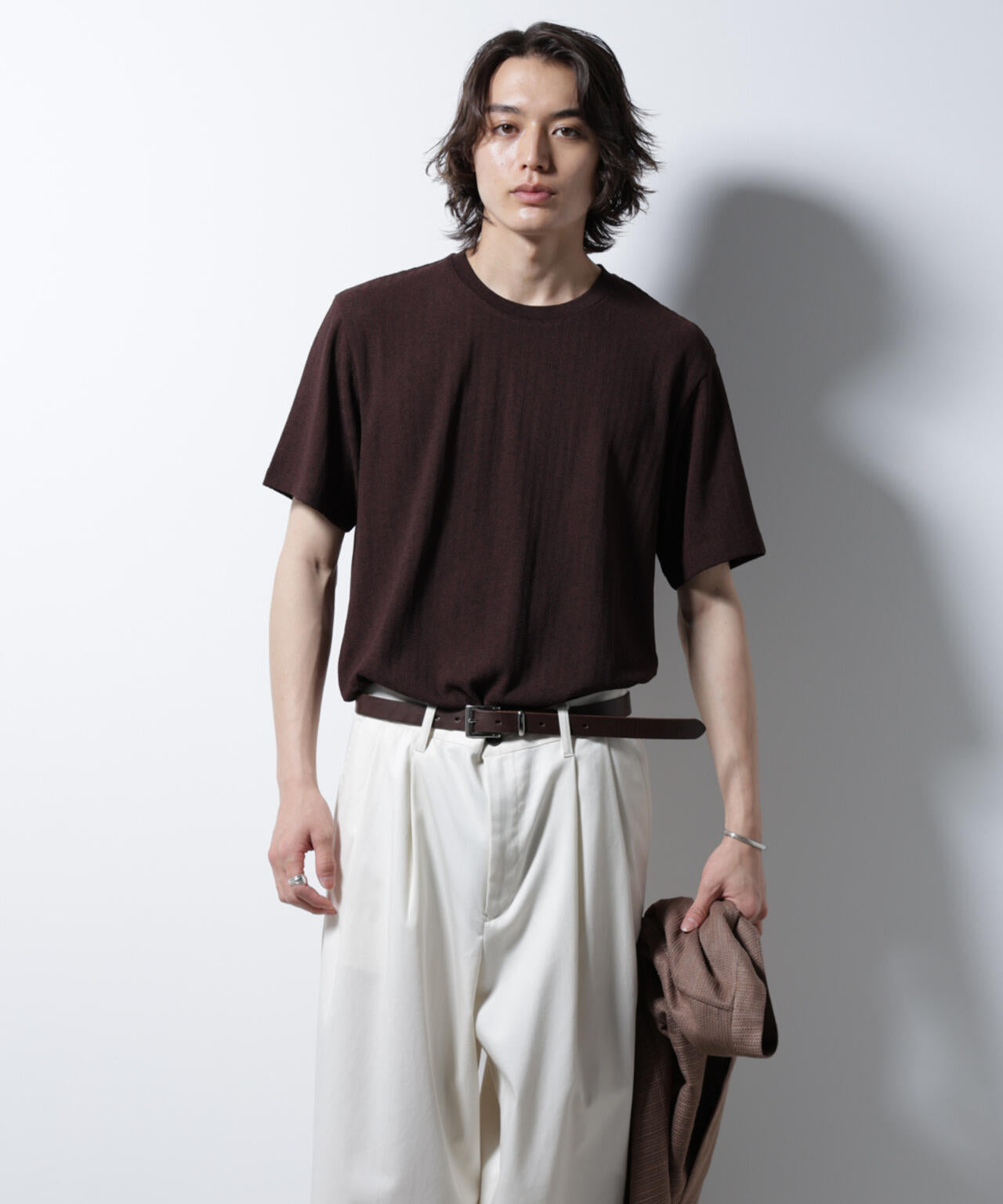 「Damerino」ヘリンボンクルーネックTシャツ/防シワ・吸水速乾・UVカット 6685124245