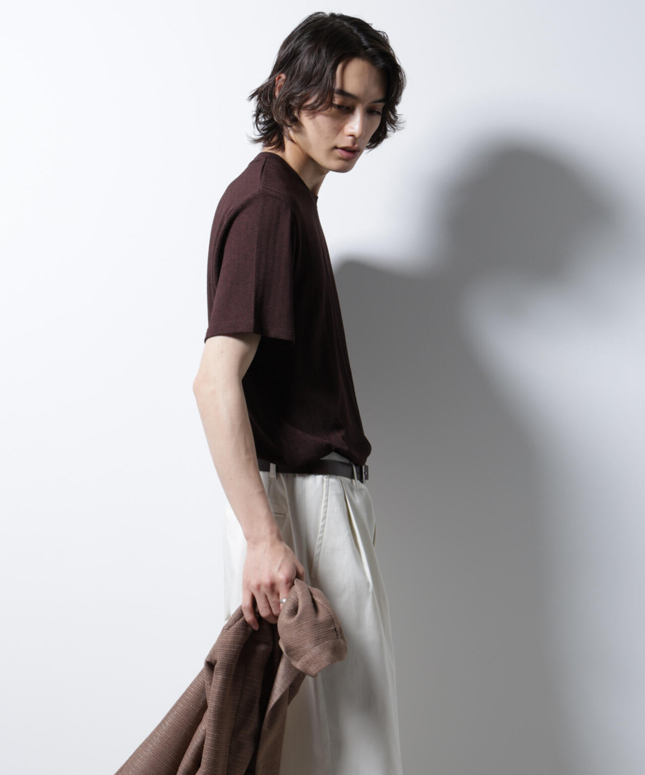 「Damerino」ヘリンボンクルーネックTシャツ/防シワ・吸水速乾・UVカット 6685124245