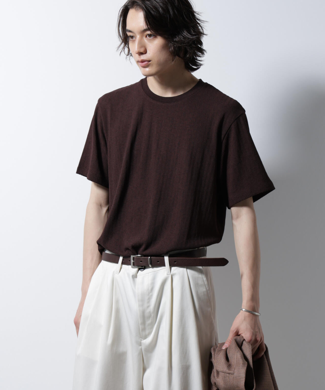 「Damerino」ヘリンボンクルーネックTシャツ/防シワ・吸水速乾・UVカット 6685124245